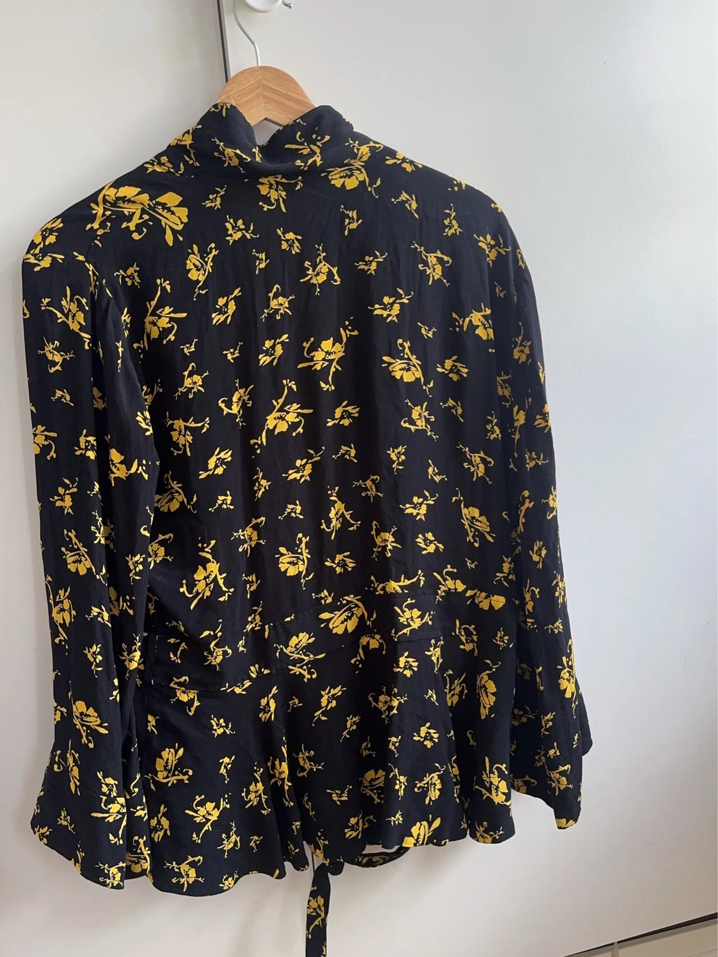 Ganni Black Floral Print Crepe Blouse