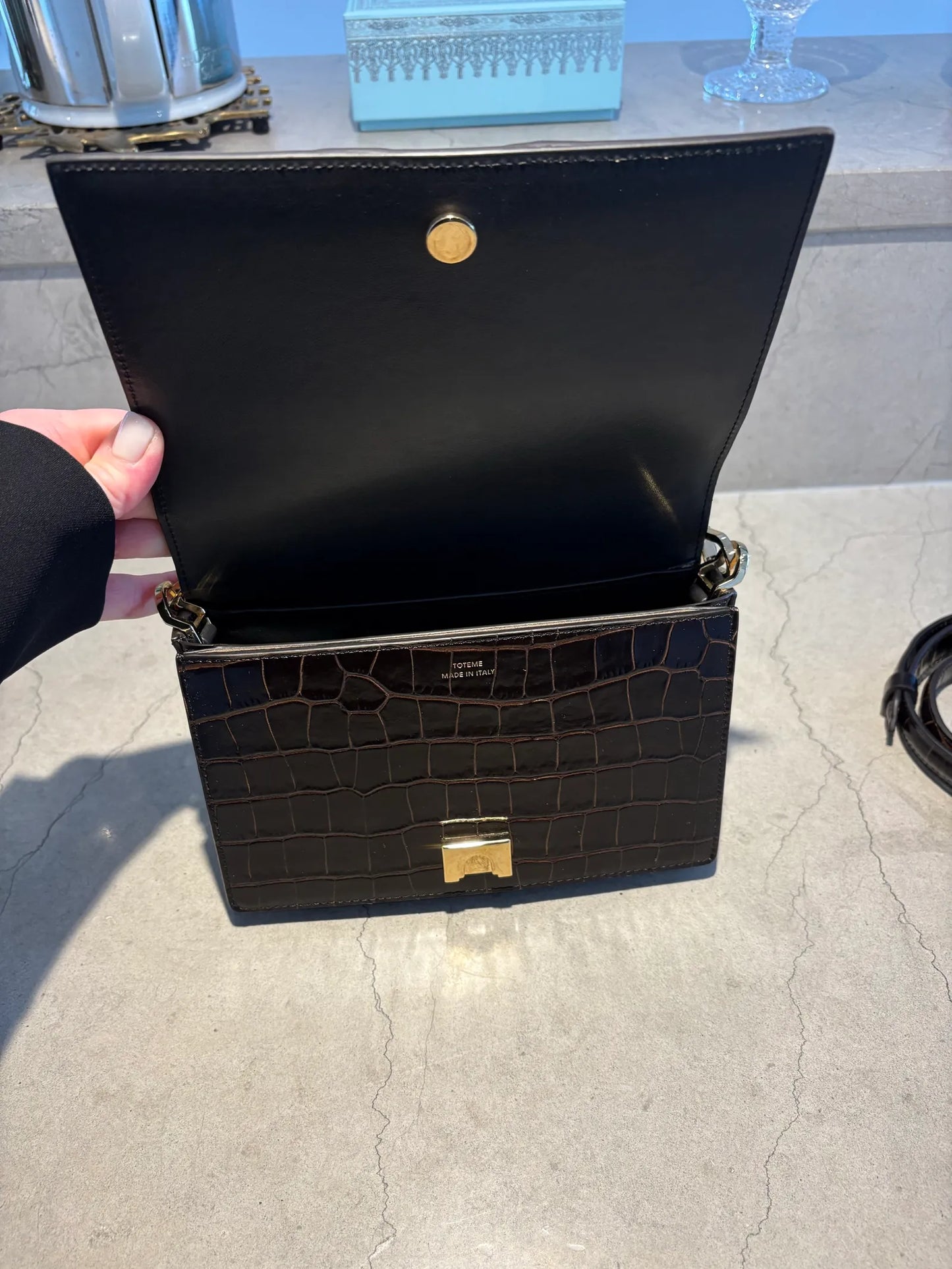 Toteme Mini T-flap Croco-embossed Dark Brown Clutch bag