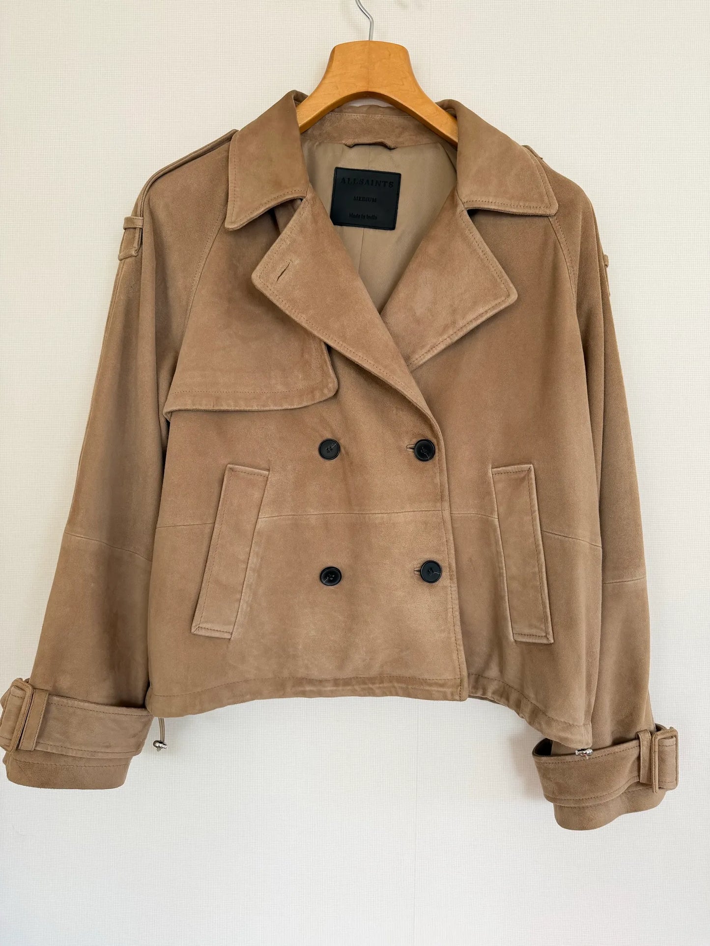 All Saints Reya Cropped Greige Brown Leather jacket