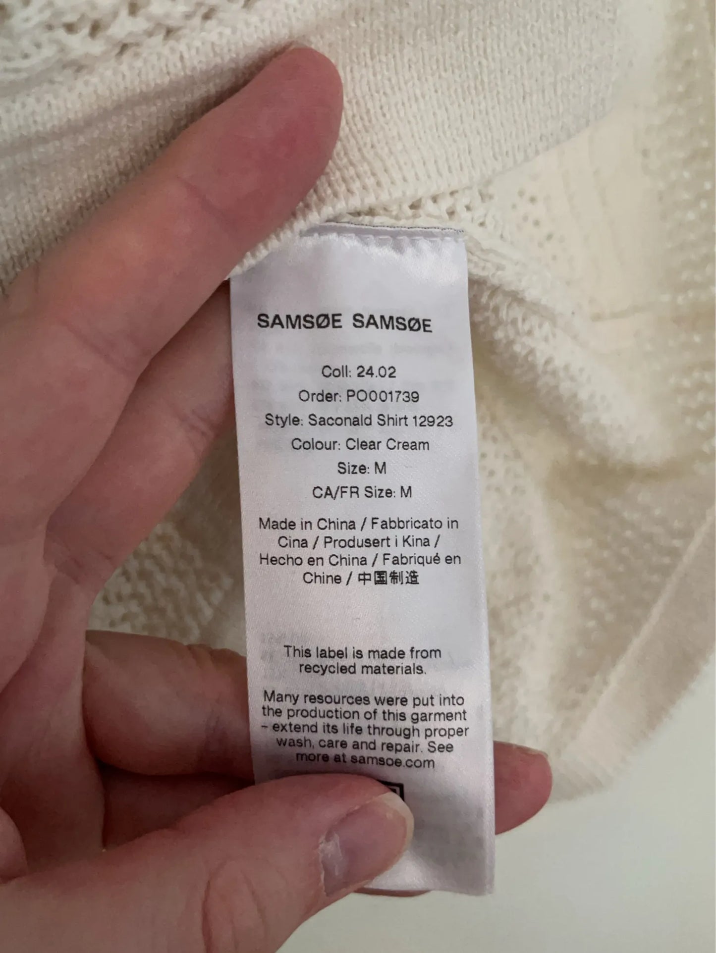Samsøe Samsøe Saconald - Clear Cream-skjorta NWOT