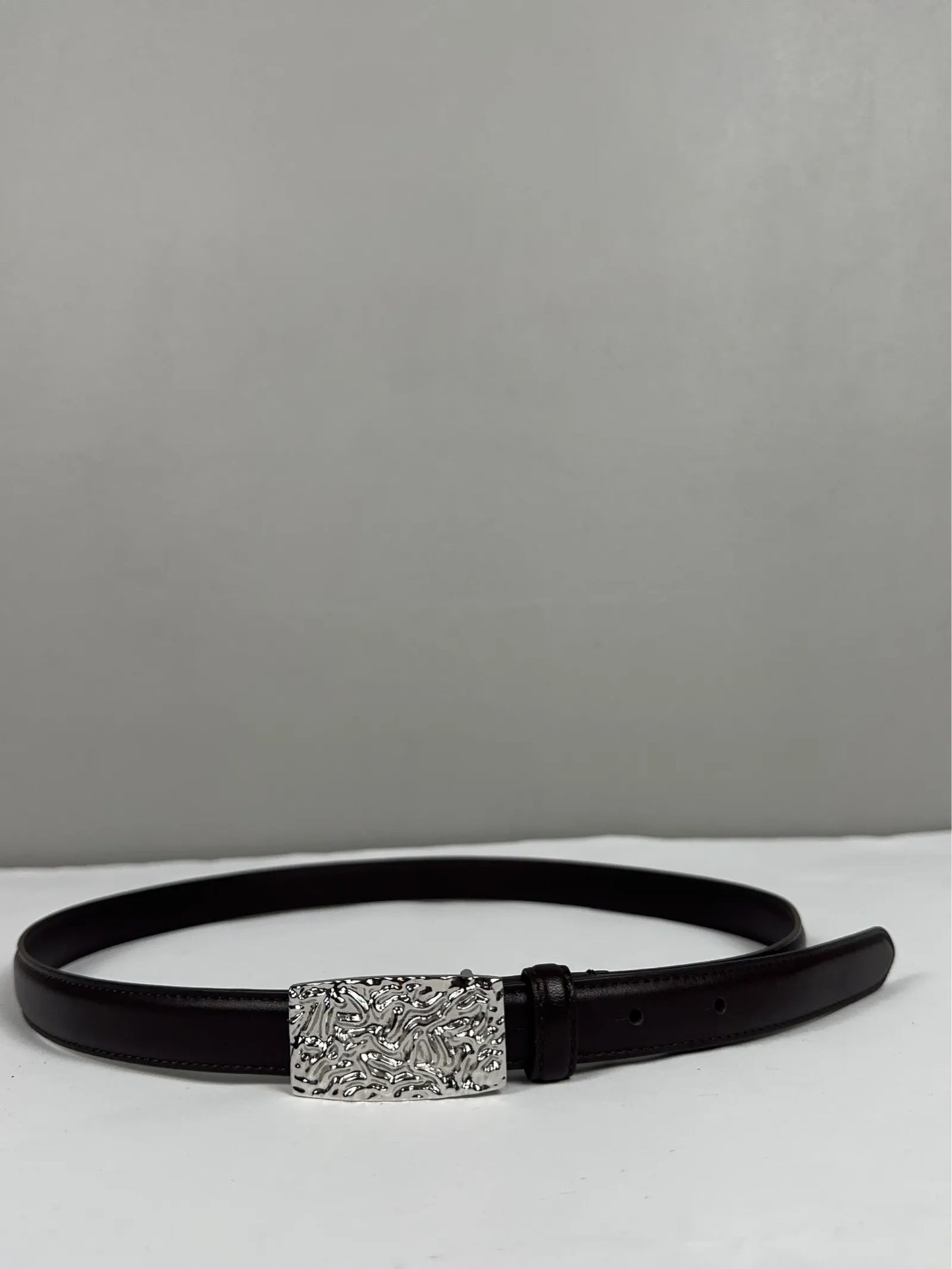 Dagmar Silver Buckle Belt-skinnbälte