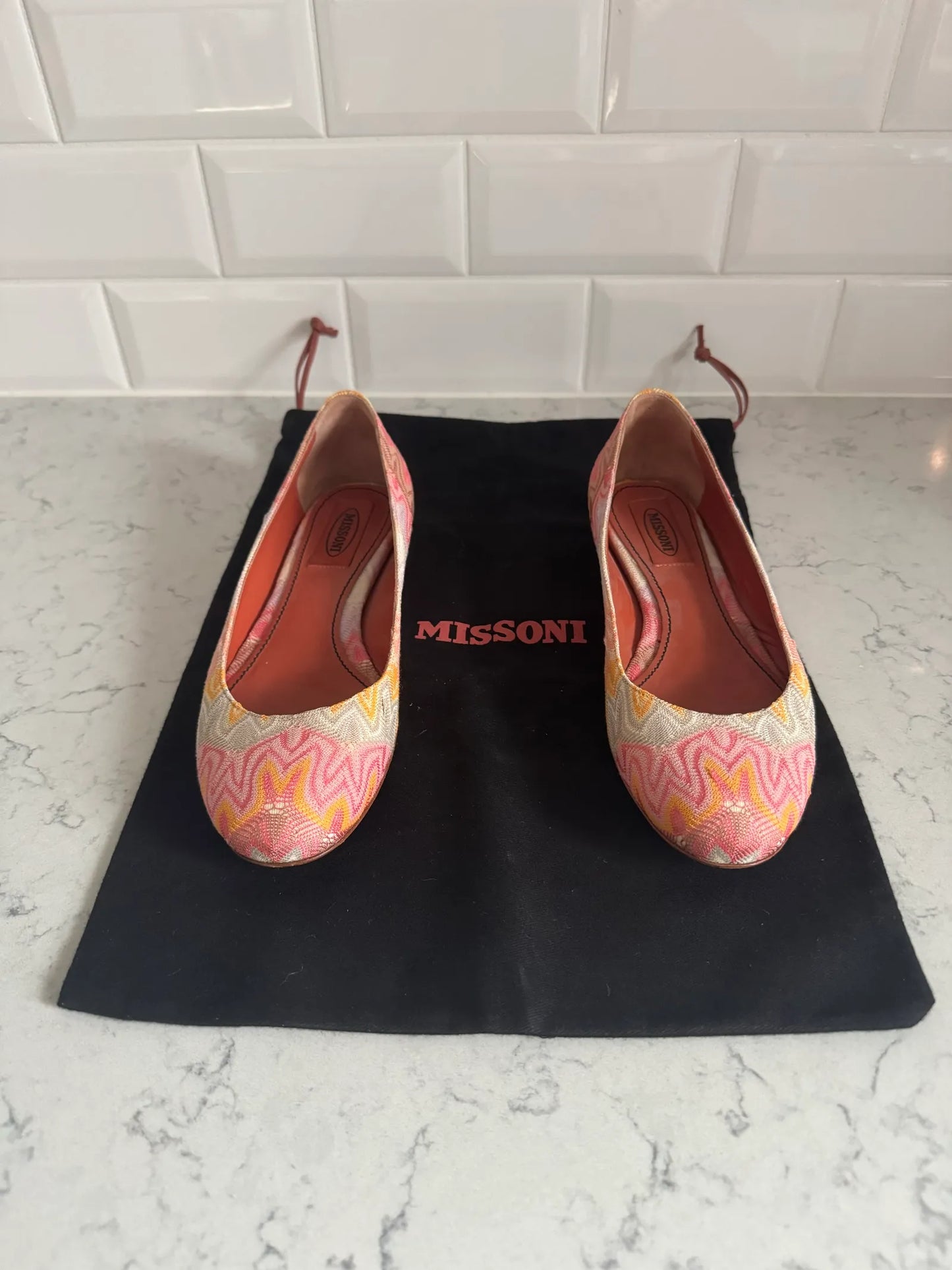 Missoni-skinnballerinaskor