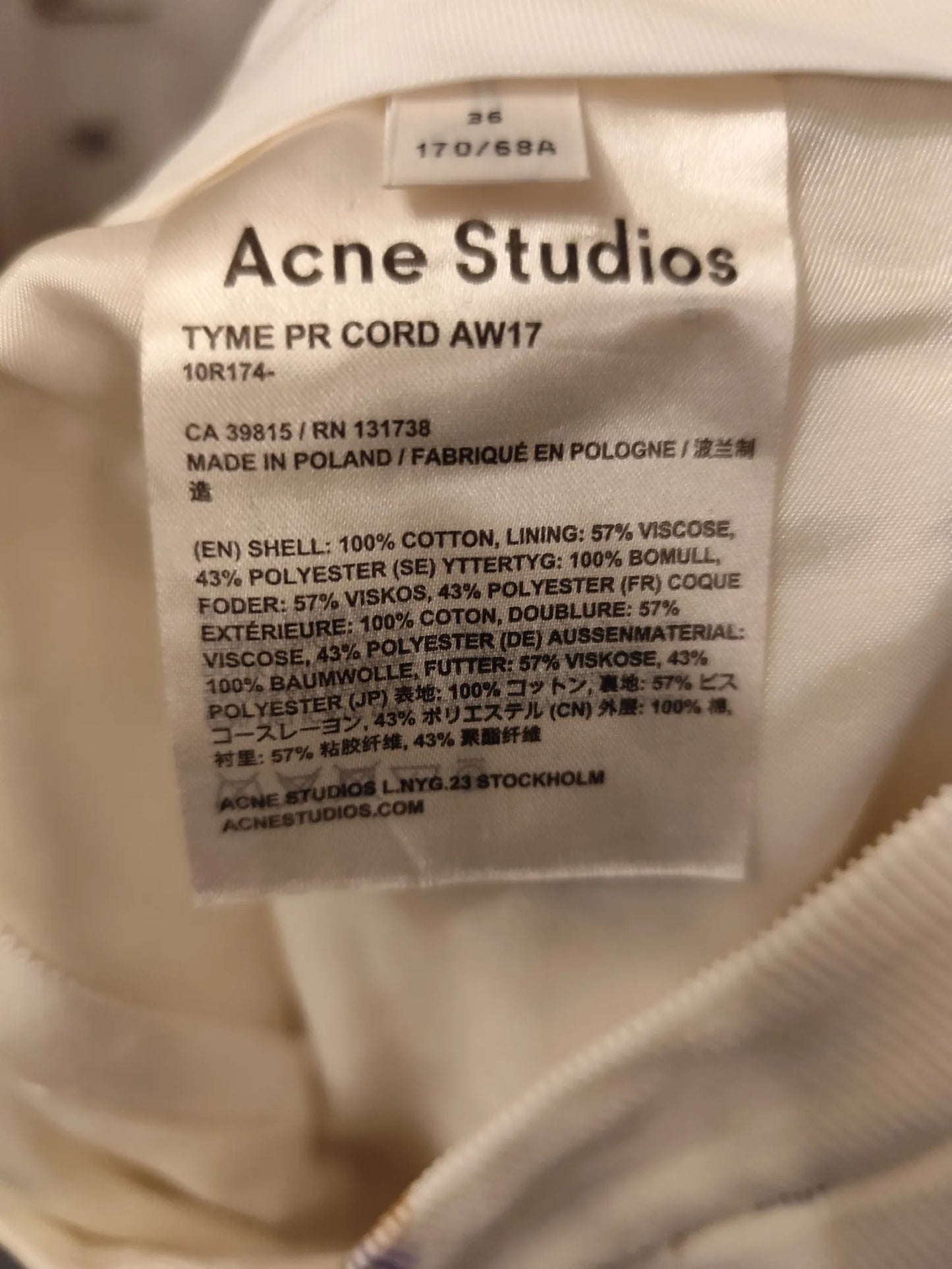 Acne Studios Tyme Pr Cord Aw17-byxor