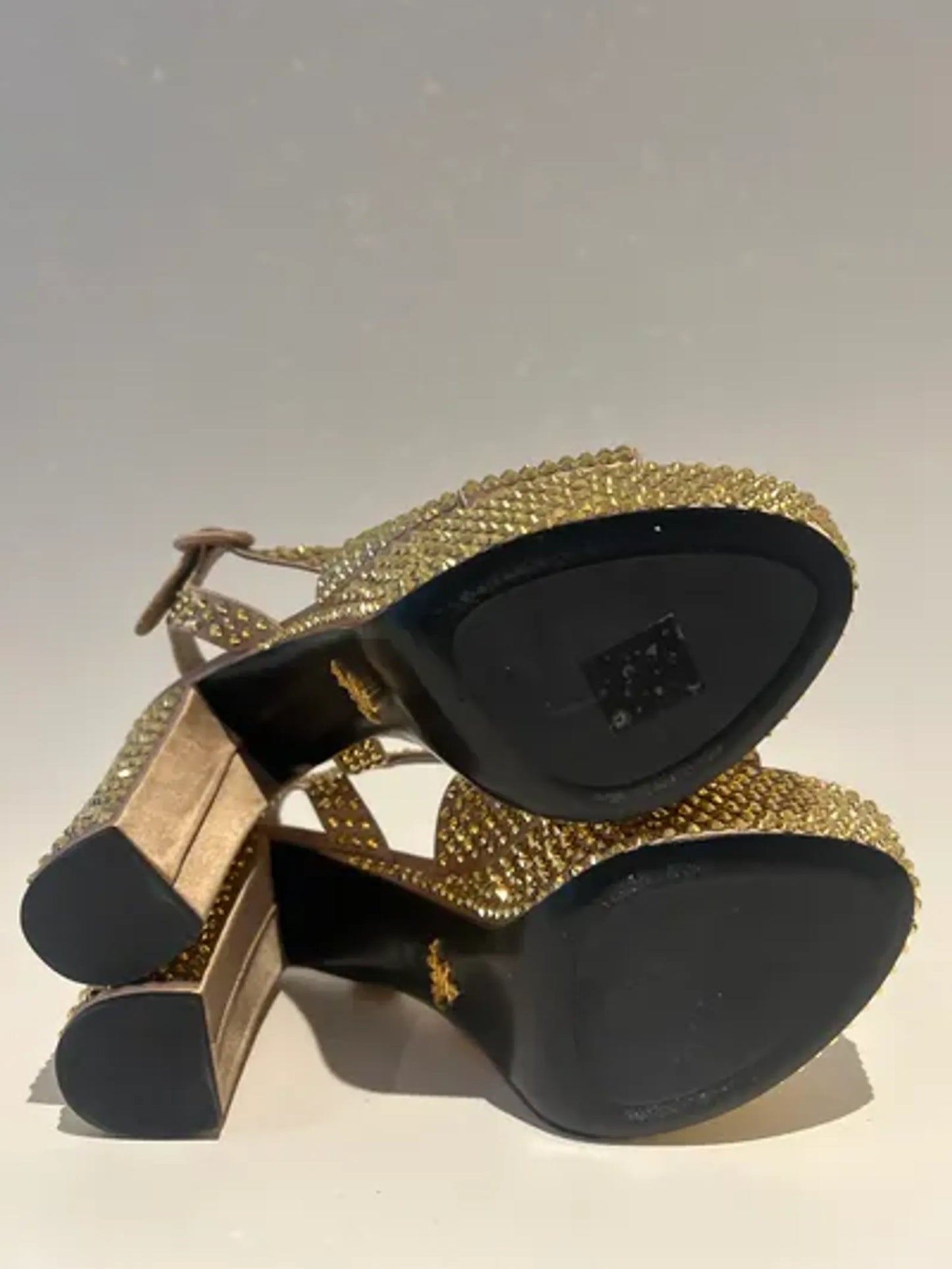 Prada Embellished Platform In Gold Sandals