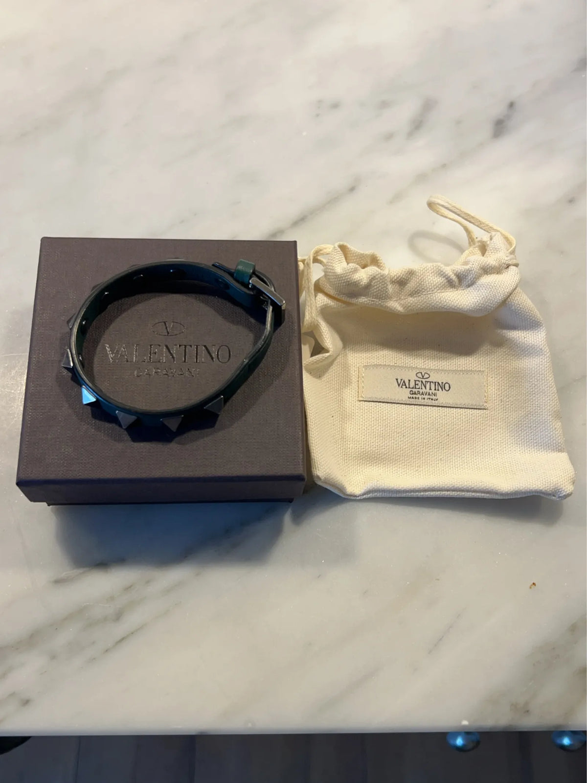 Valentino Leather Studded English Green Bracelet