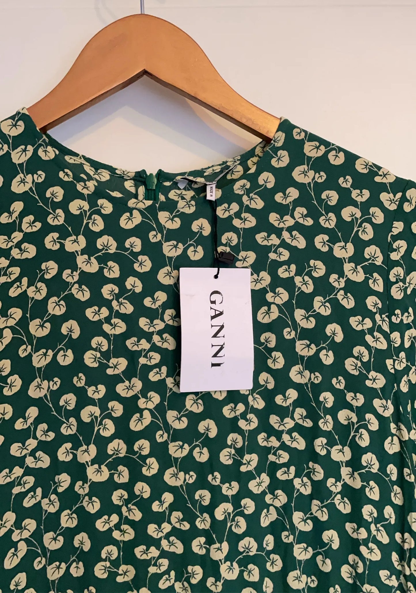 Ganni Dalton Crepe I Verdant Green-klänning NWT