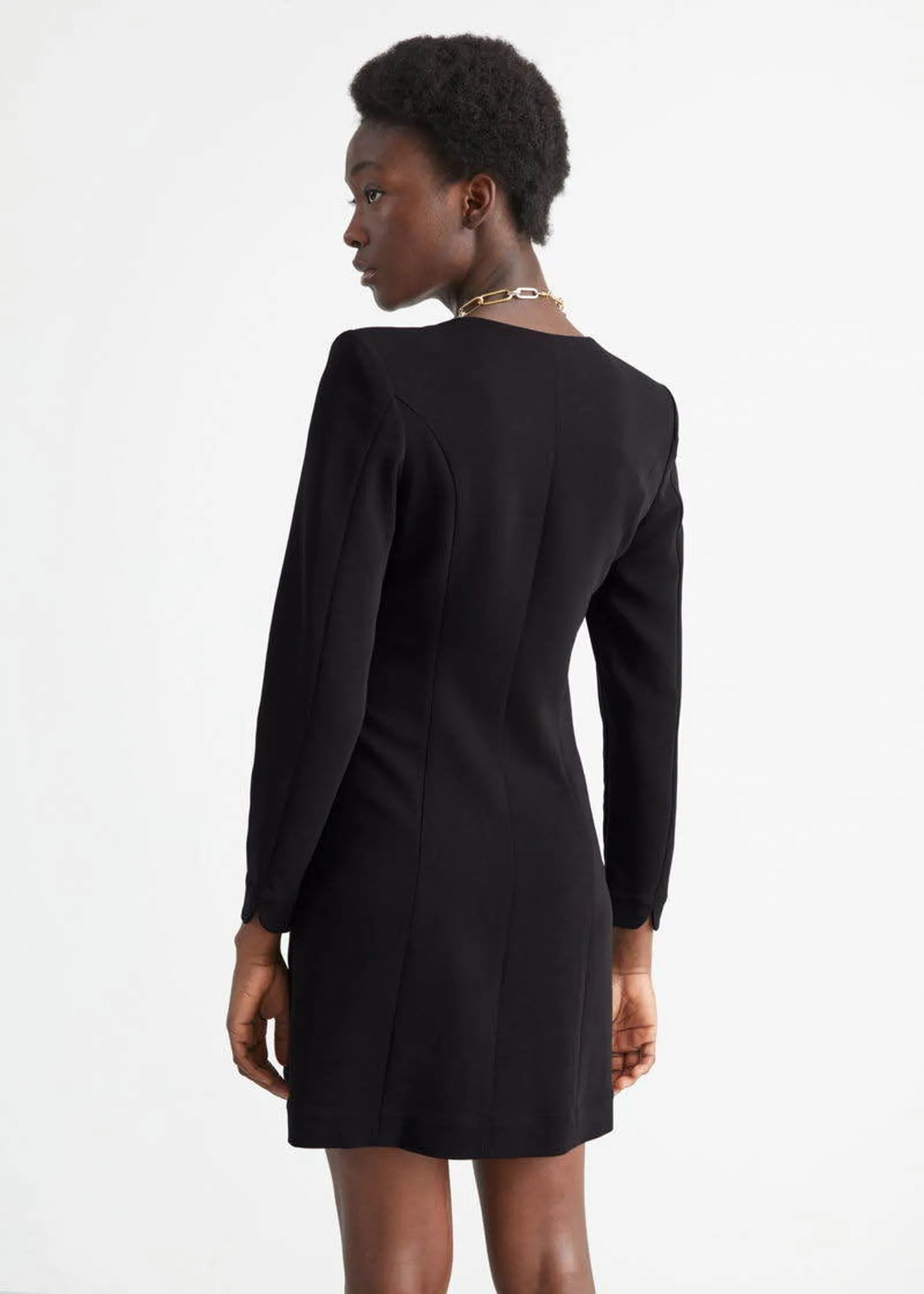 & Other Stories Buttoned Sweetheart Padded Shoulder Mini Dress