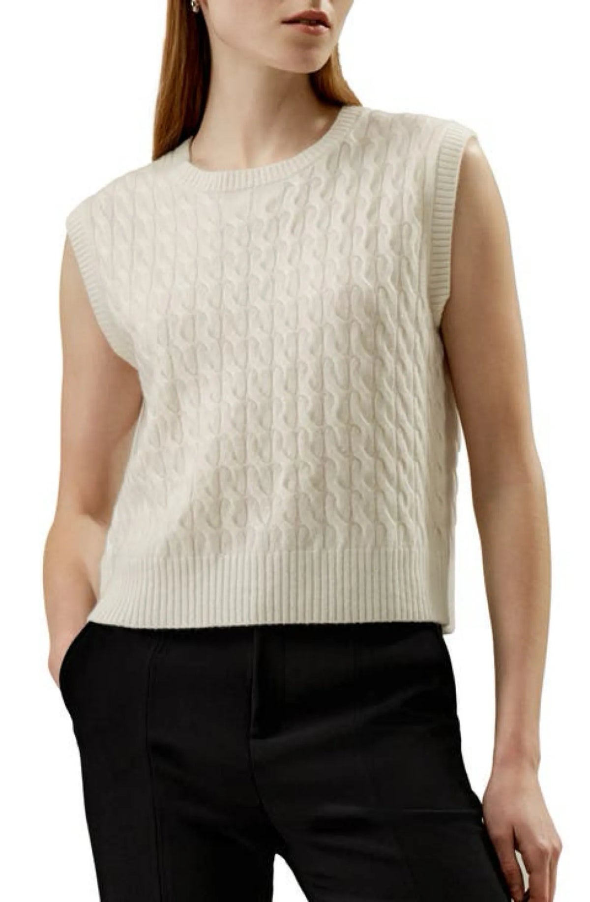 Soft Goat Cable Knit Singlet-kashmirväst