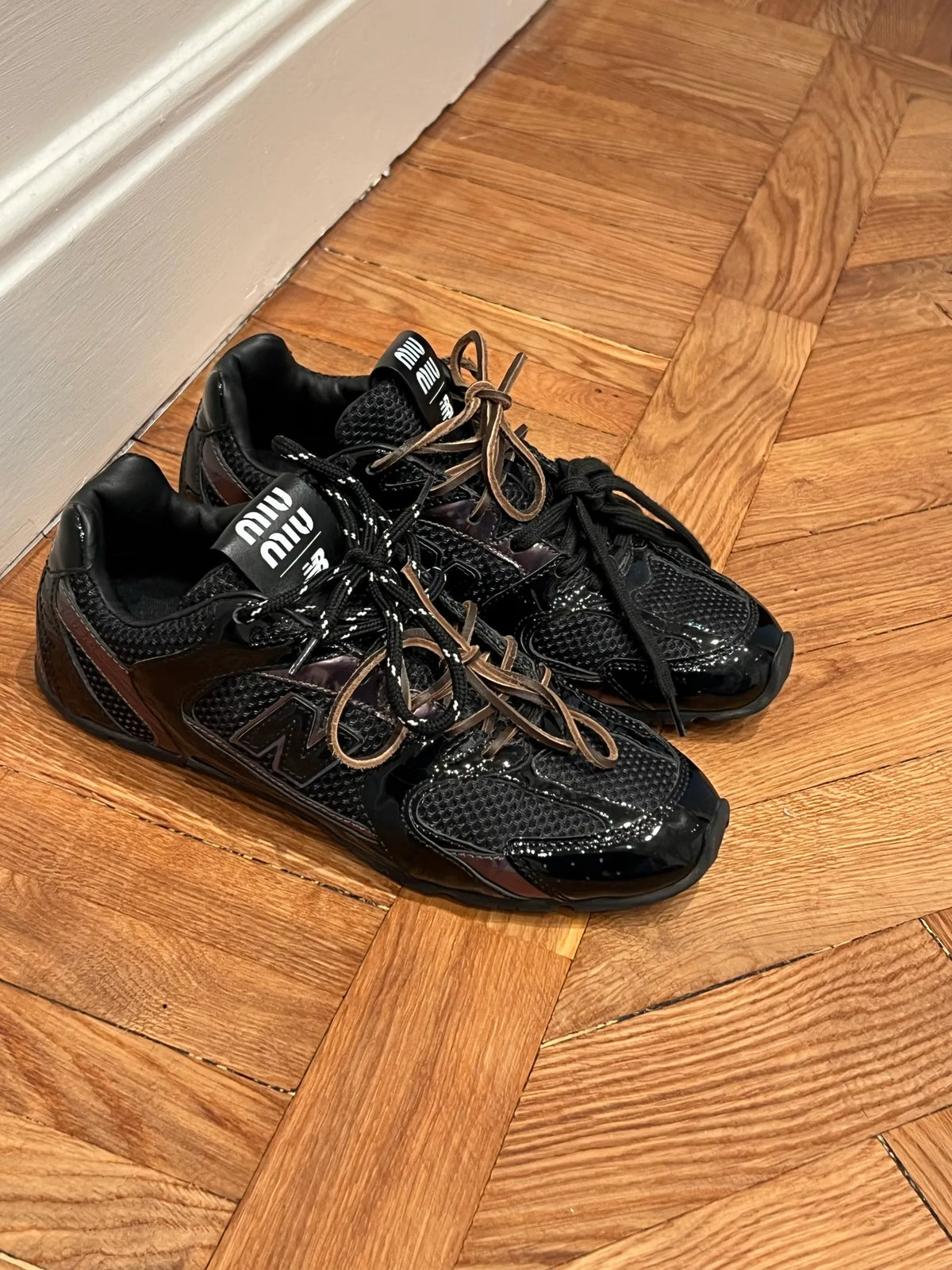 Miu Miu New Balance X 530 Sl Patent Leather And Mesh Sneakers