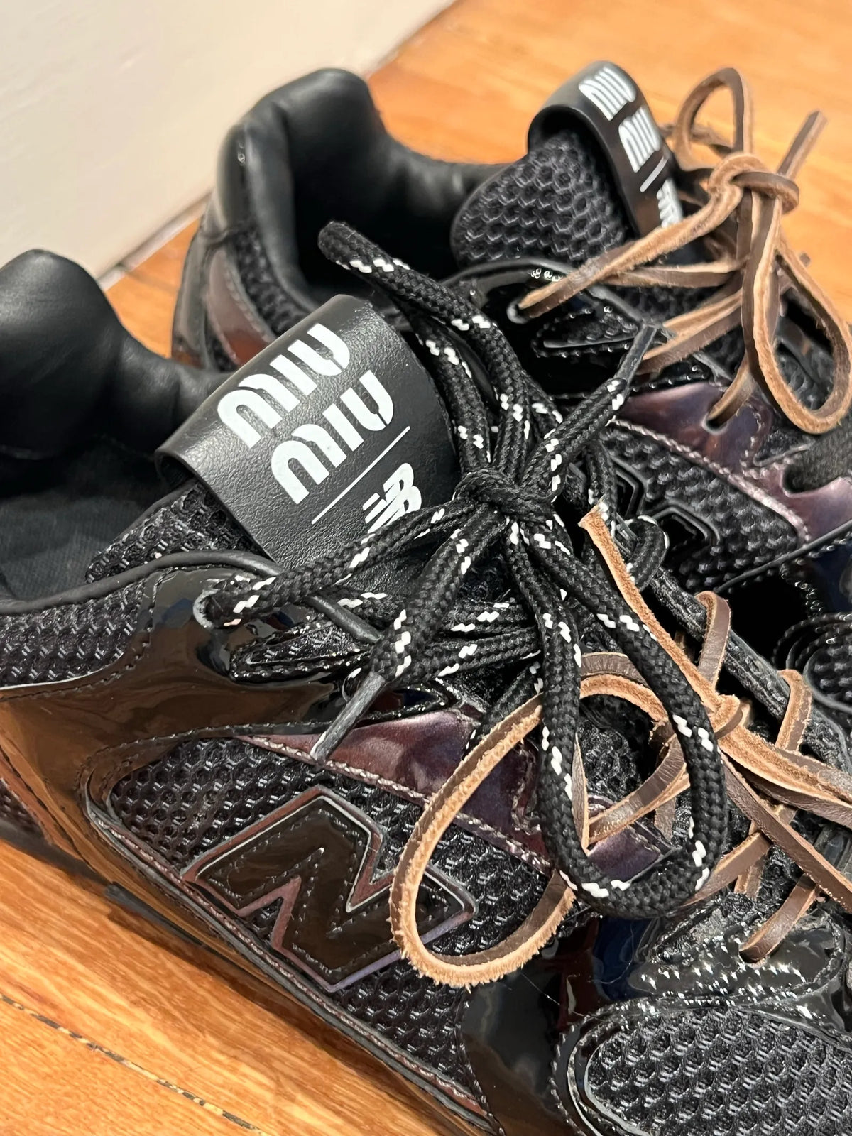 Miu Miu New Balance X 530 Sl Patent Leather And Mesh Sneakers