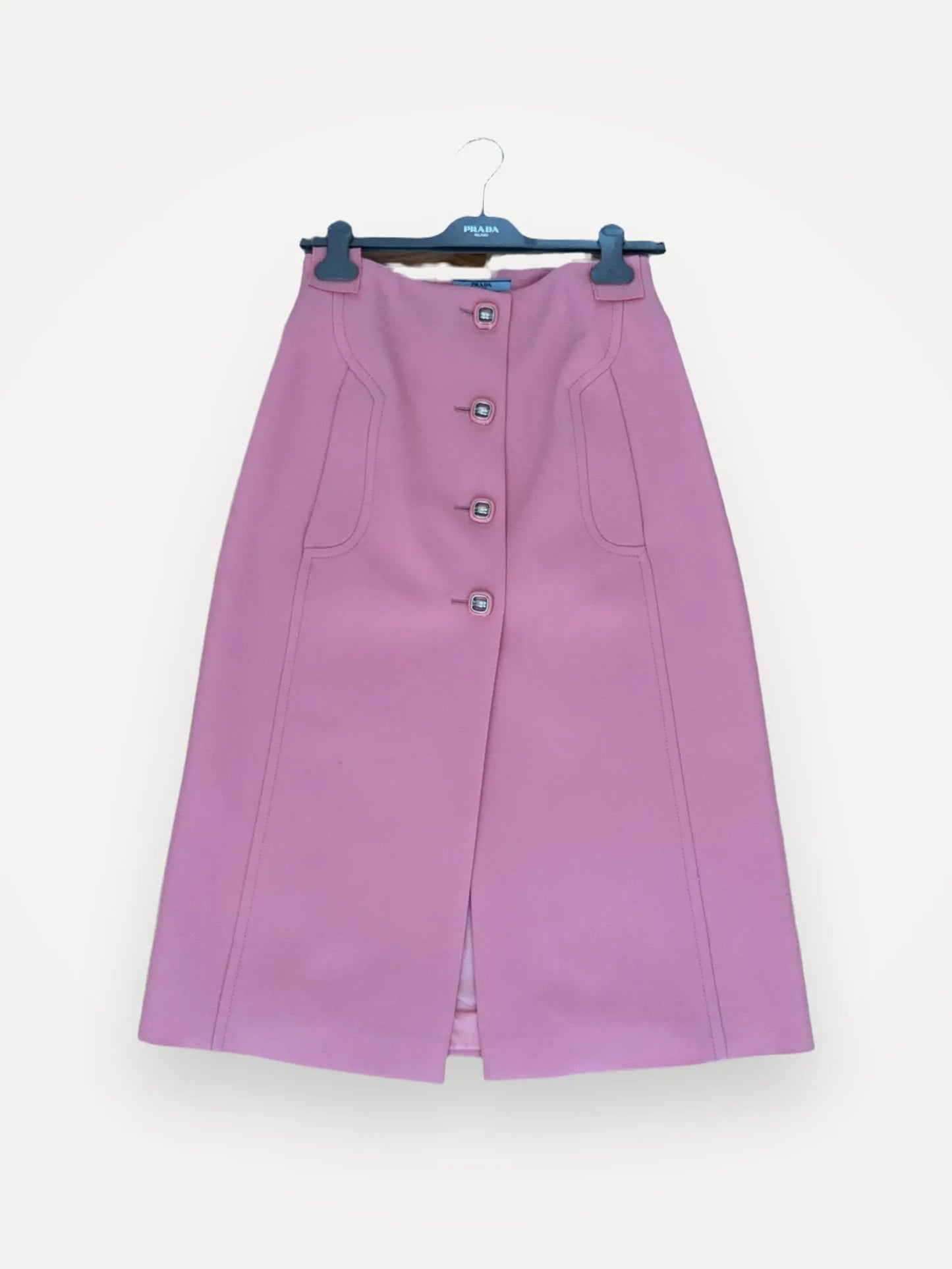 Prada New Pink Wool Slit Midi Skirt