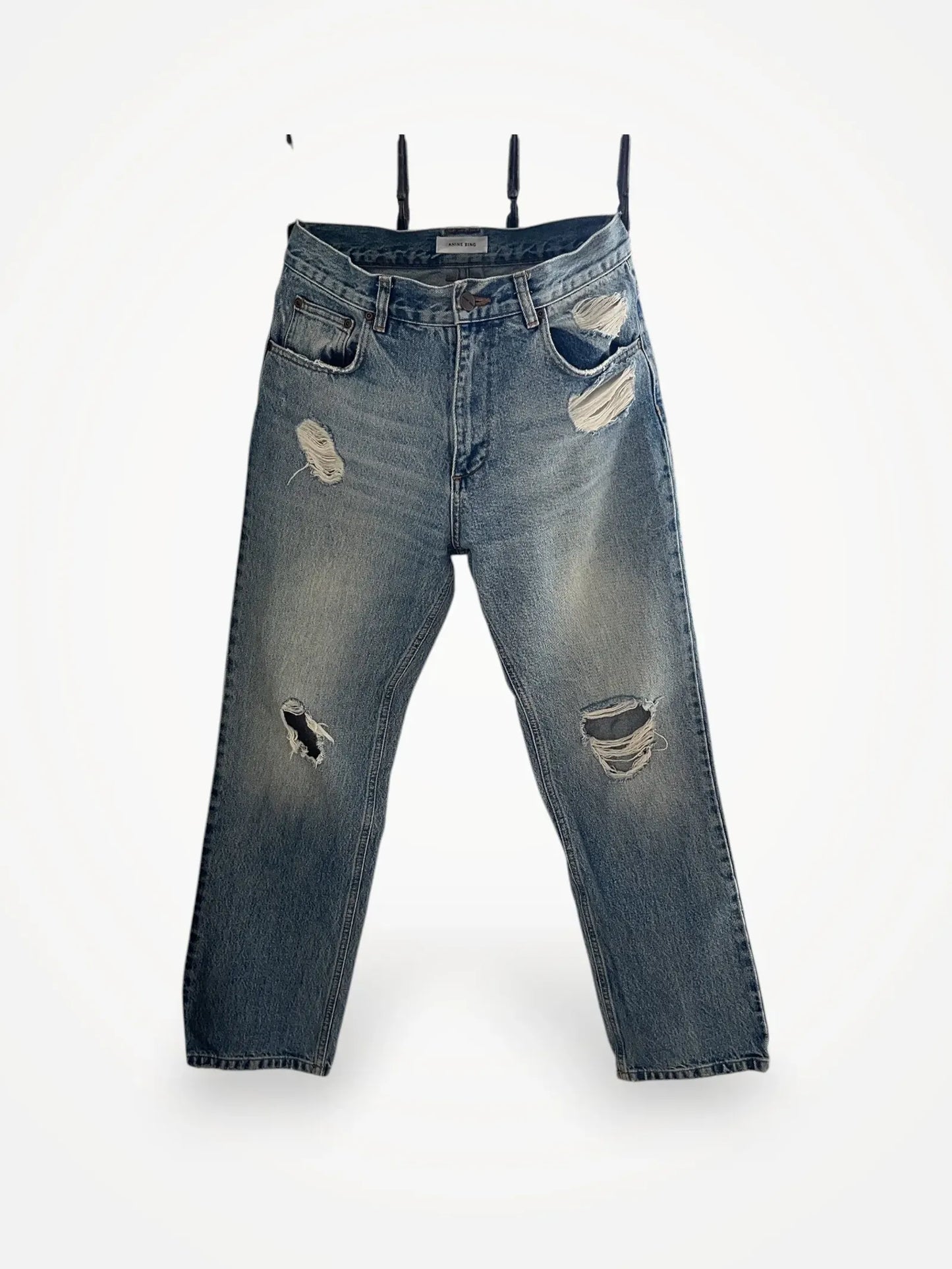 Anine Bing Roy - Cropped. Destructed Vintage Blue Jeans