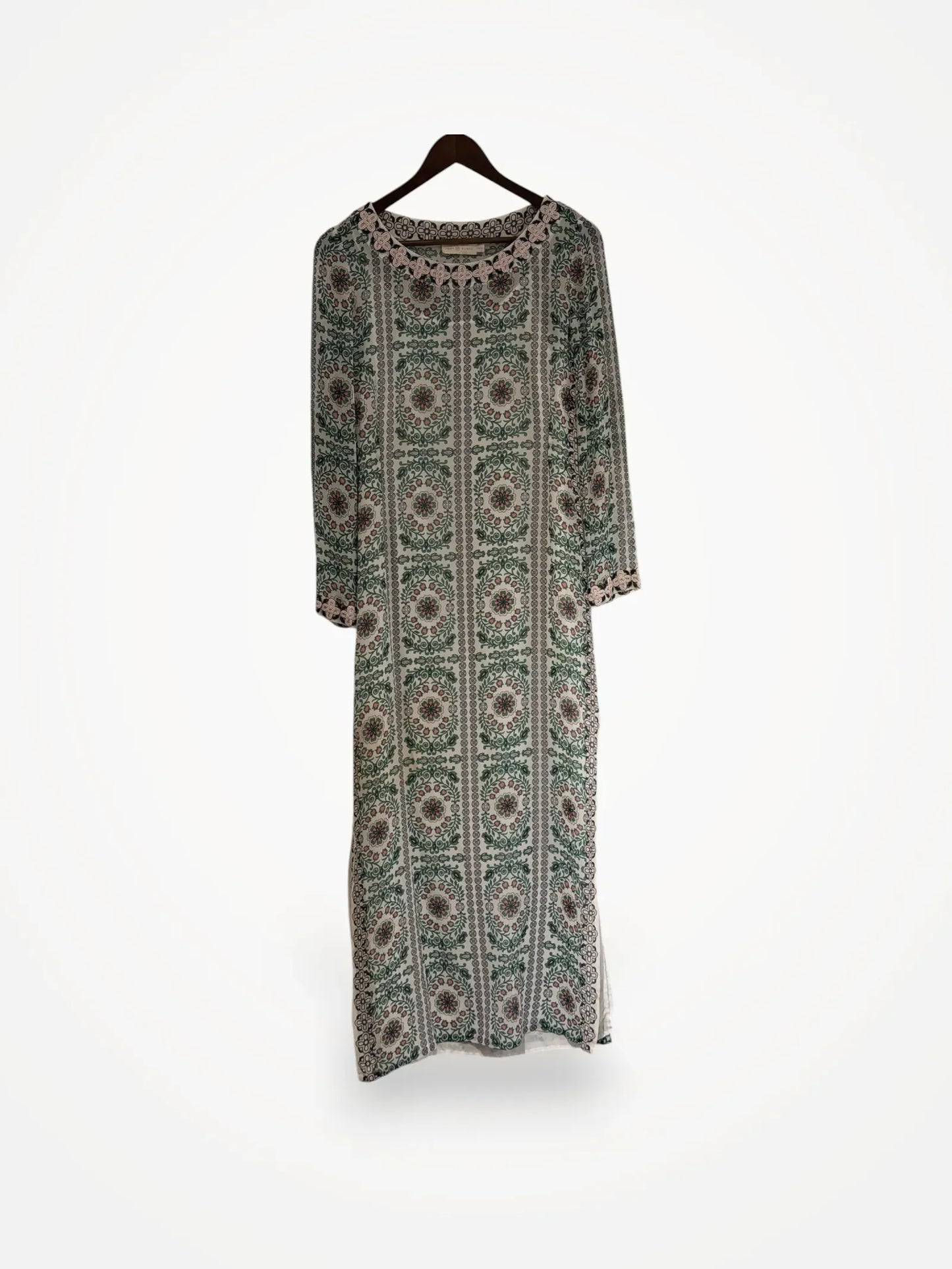 Tory Burch Garden Party Beaded Printed Silk Chiffon Maxi Dress