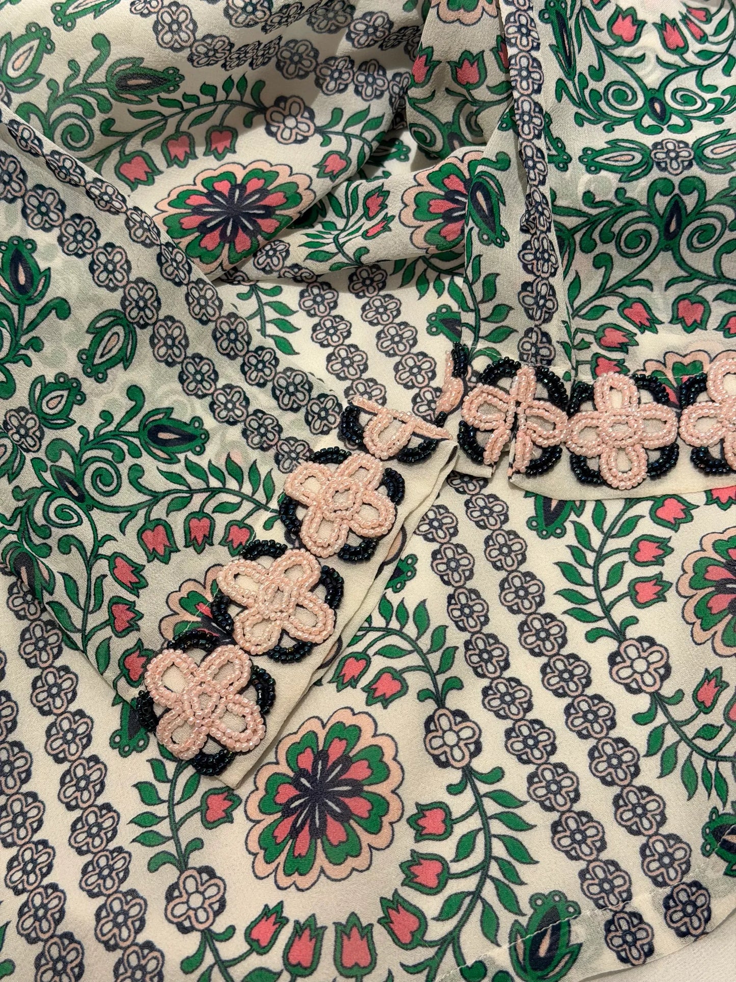 Tory Burch Garden Party Beaded Printed Silk Chiffon Maxi Dress