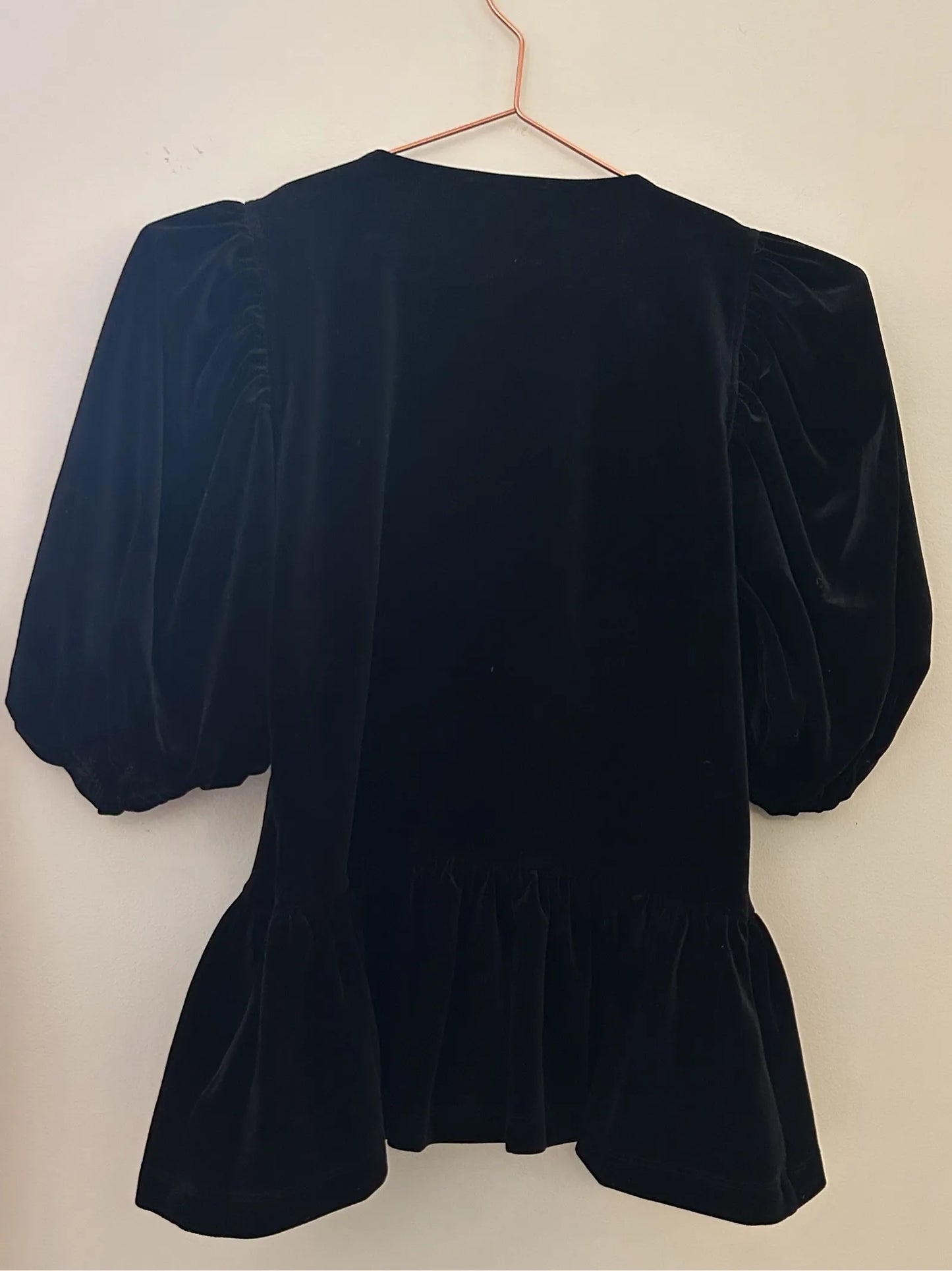 Ganni Puff Sleeve Velvet Jersey Blouse