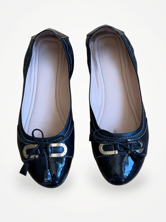 Bally Black Kid Suede-skinnballerinaskor