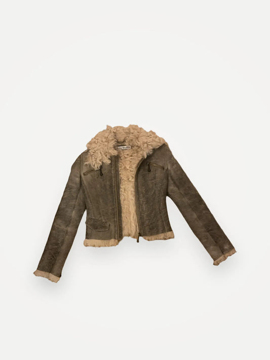 Acne Studios Shearling-trimmed Leather-skinnjacka