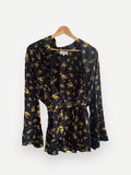 Ganni Black Floral Print Crepe Blouse