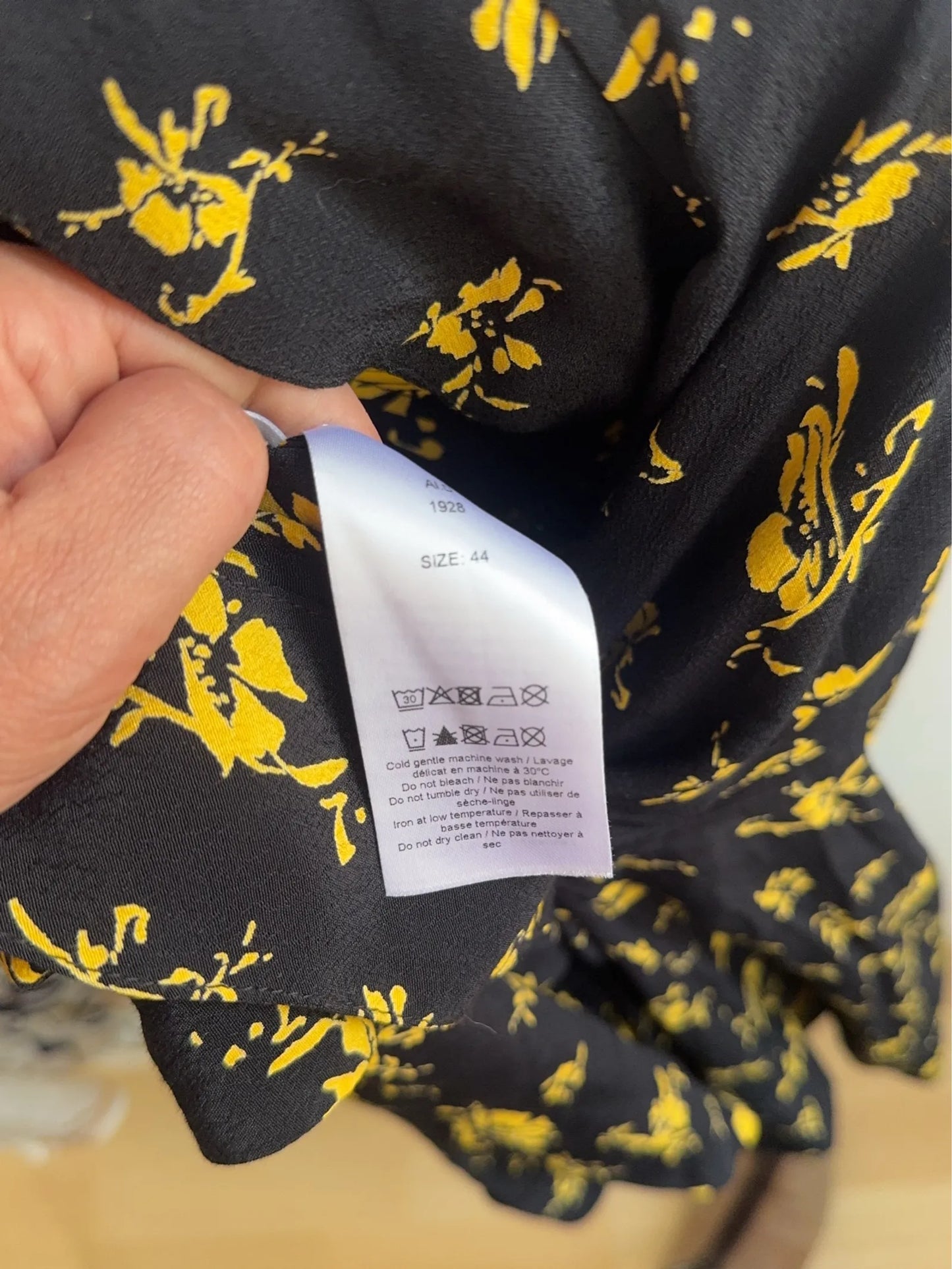 Ganni Black Floral Print Crepe Blouse