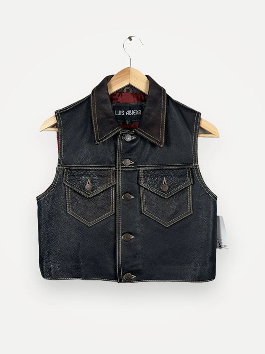 Luis Alvear Cropped Brown Leather-skinnväst NWT