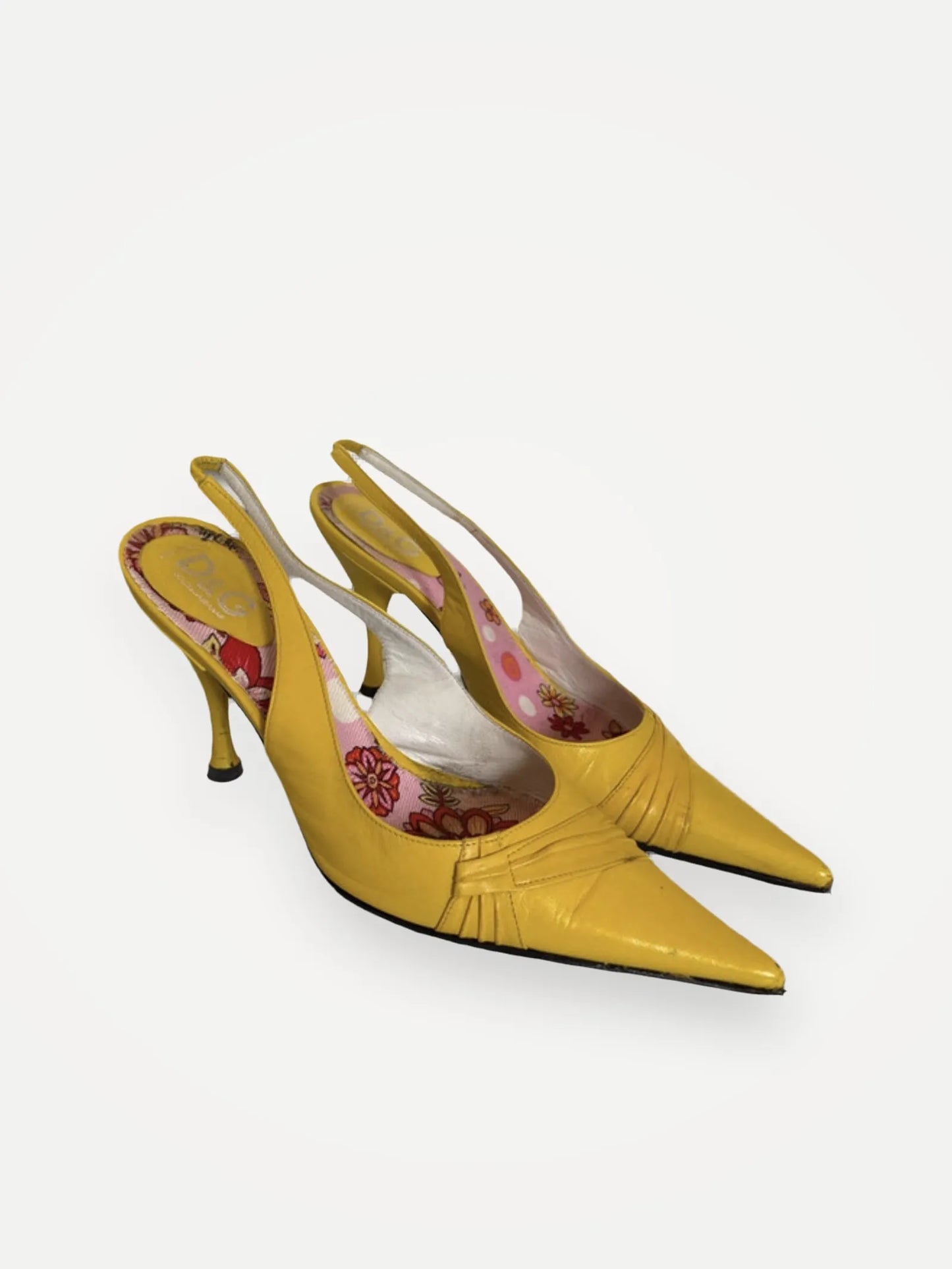 Dolce & Gabbana Vintage D&g Yellow Leather Pointed Slingback , Ca 2000s, Eu 38, With Original Box & Dustbag. Heels