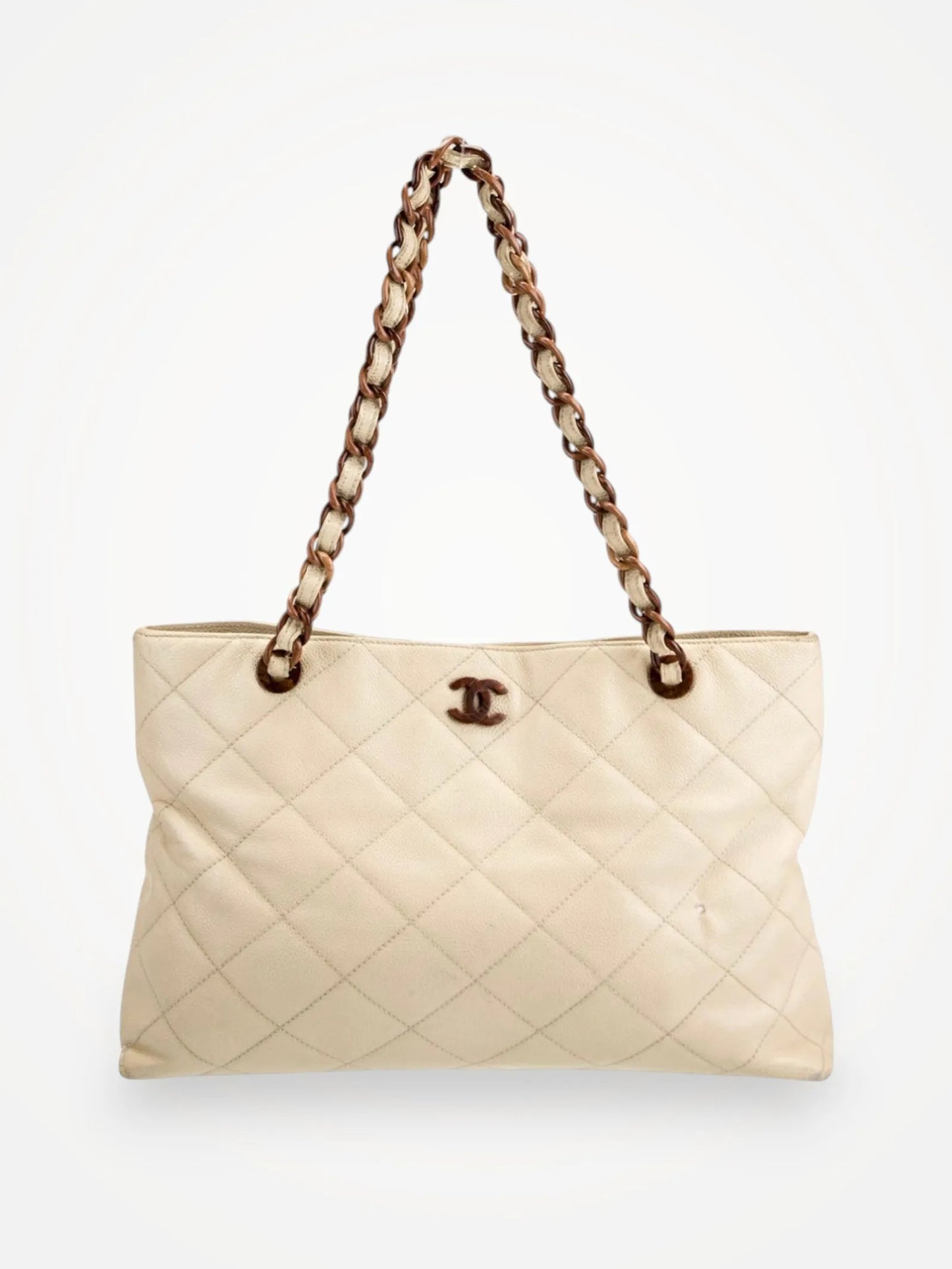 Chanel Quilted Tortoise Chain Tote-skinnhandväska