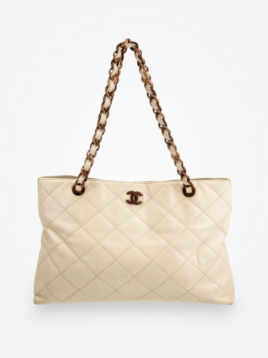 Chanel Quilted Tortoise Chain Tote-skinnhandväska