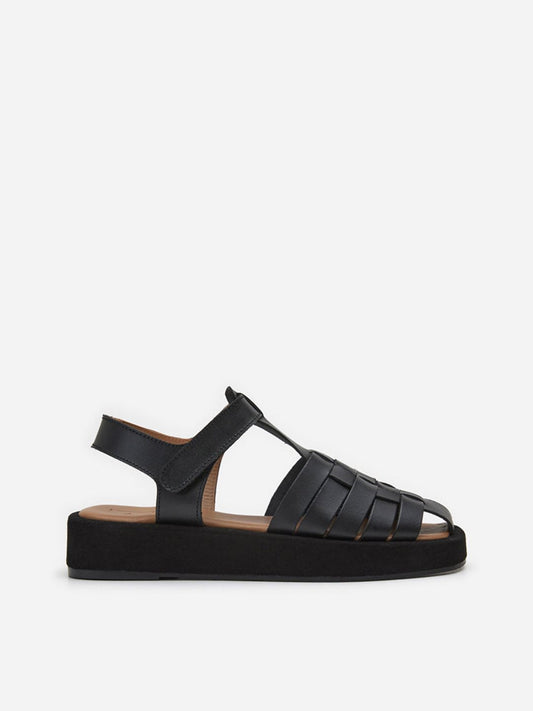Flattered Gigi Black Leather-skinnsandaler NWT