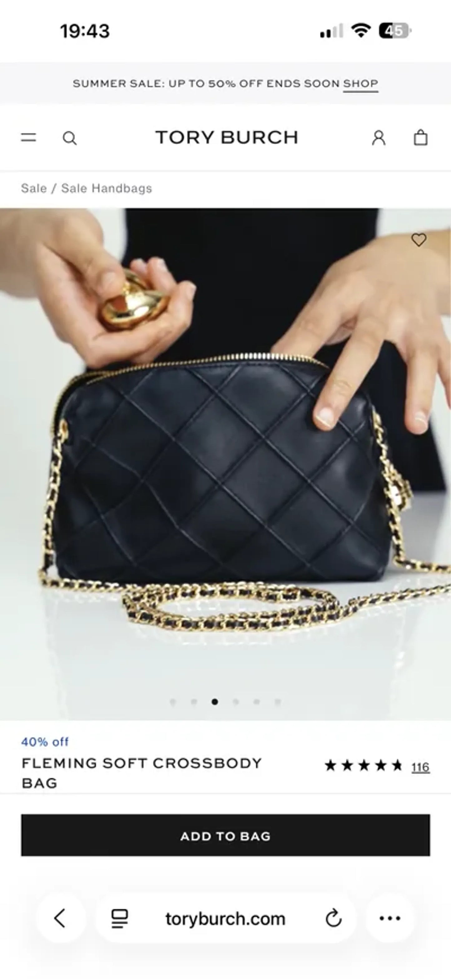 Tory Burch Fleming Soft Svart-skinnaxelremsväska NWOT