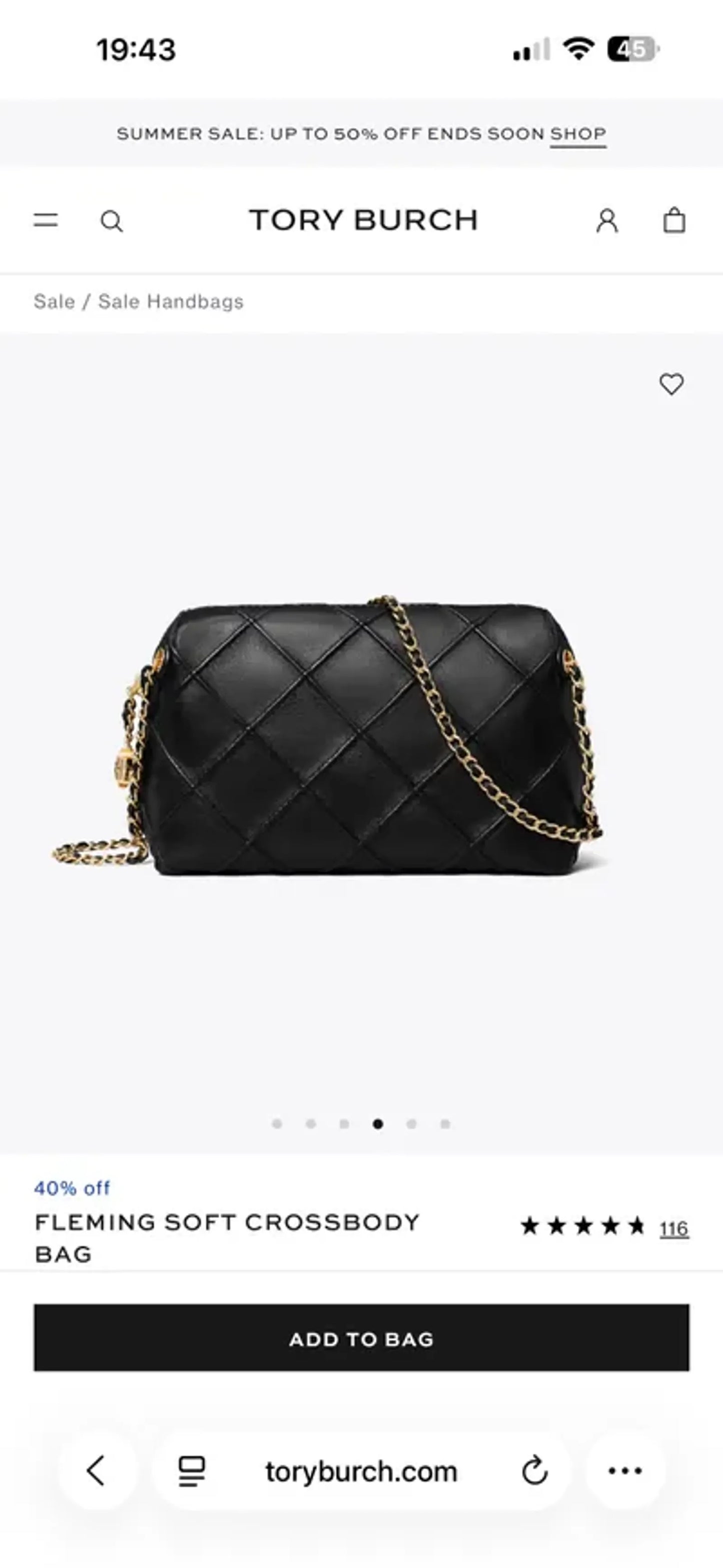 Tory Burch Fleming Soft Svart-skinnaxelremsväska NWOT