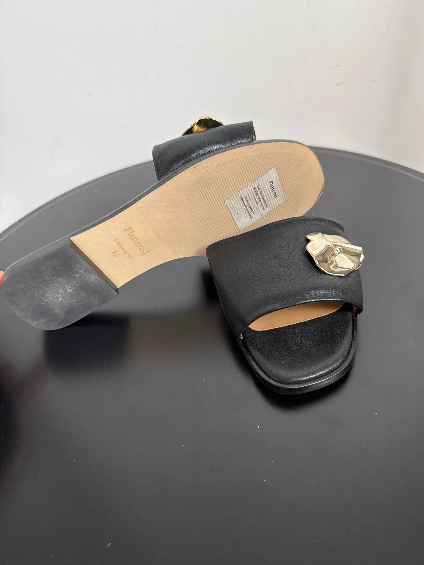 Flattered Mira Black Leather Sandals