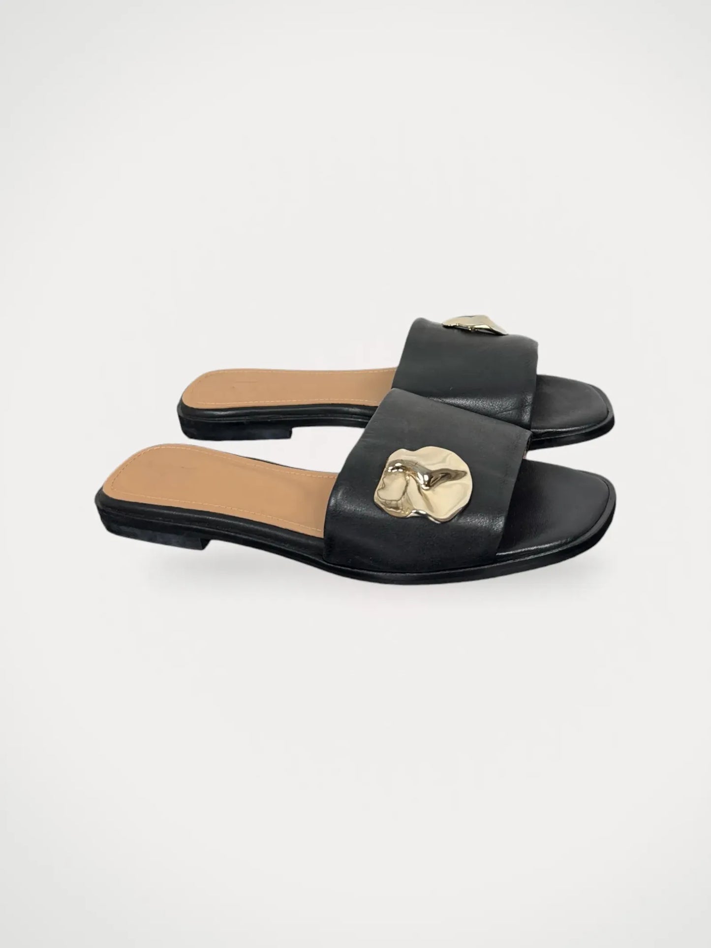 Flattered Mira Black Leather Sandals