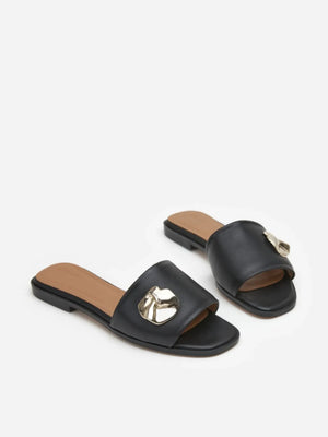 Flattered Mira Black Leather Sandals