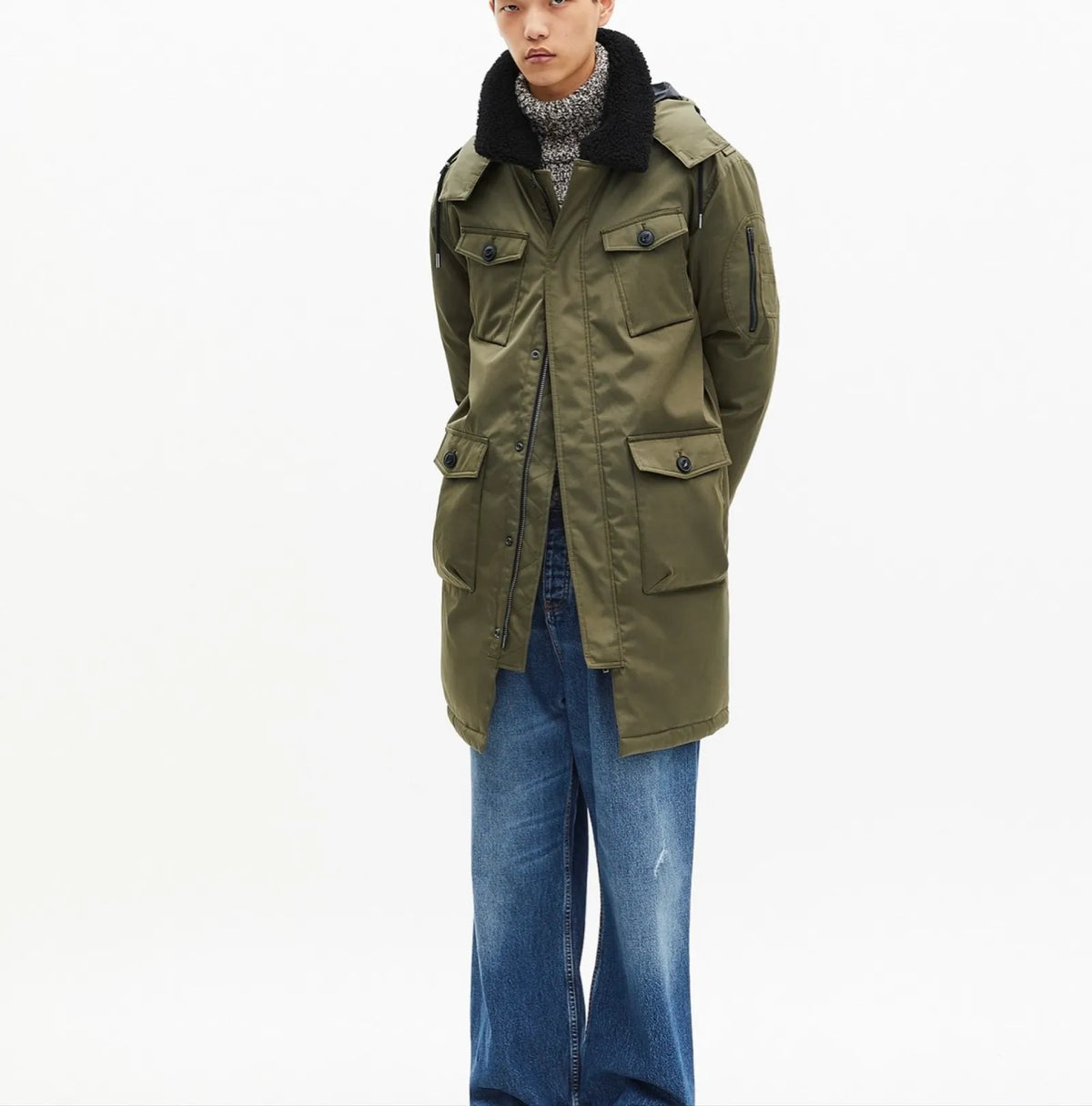 The Kooples Vattenavvisande Parkas Med Khaki Sherpakrage-rock