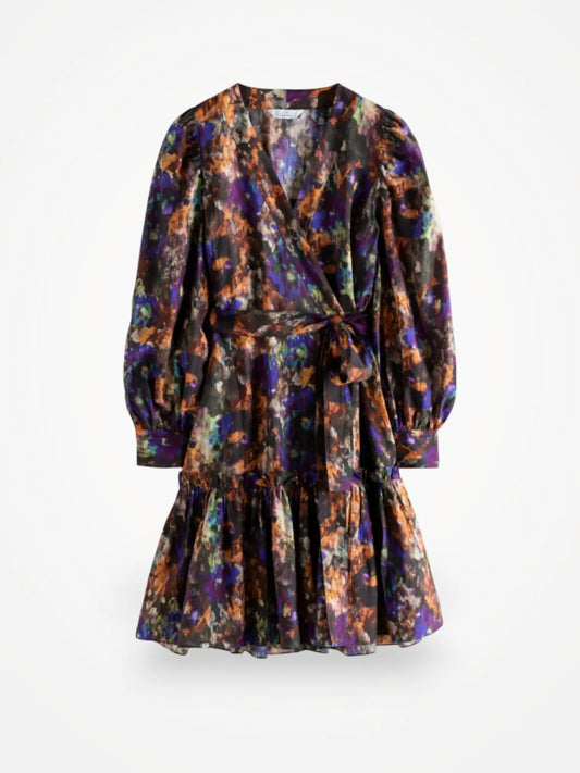 & Other Stories Watercolour Ruffle Mini Wrap Dress