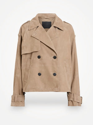 All Saints Reya Cropped Greige Brown Leather jacket