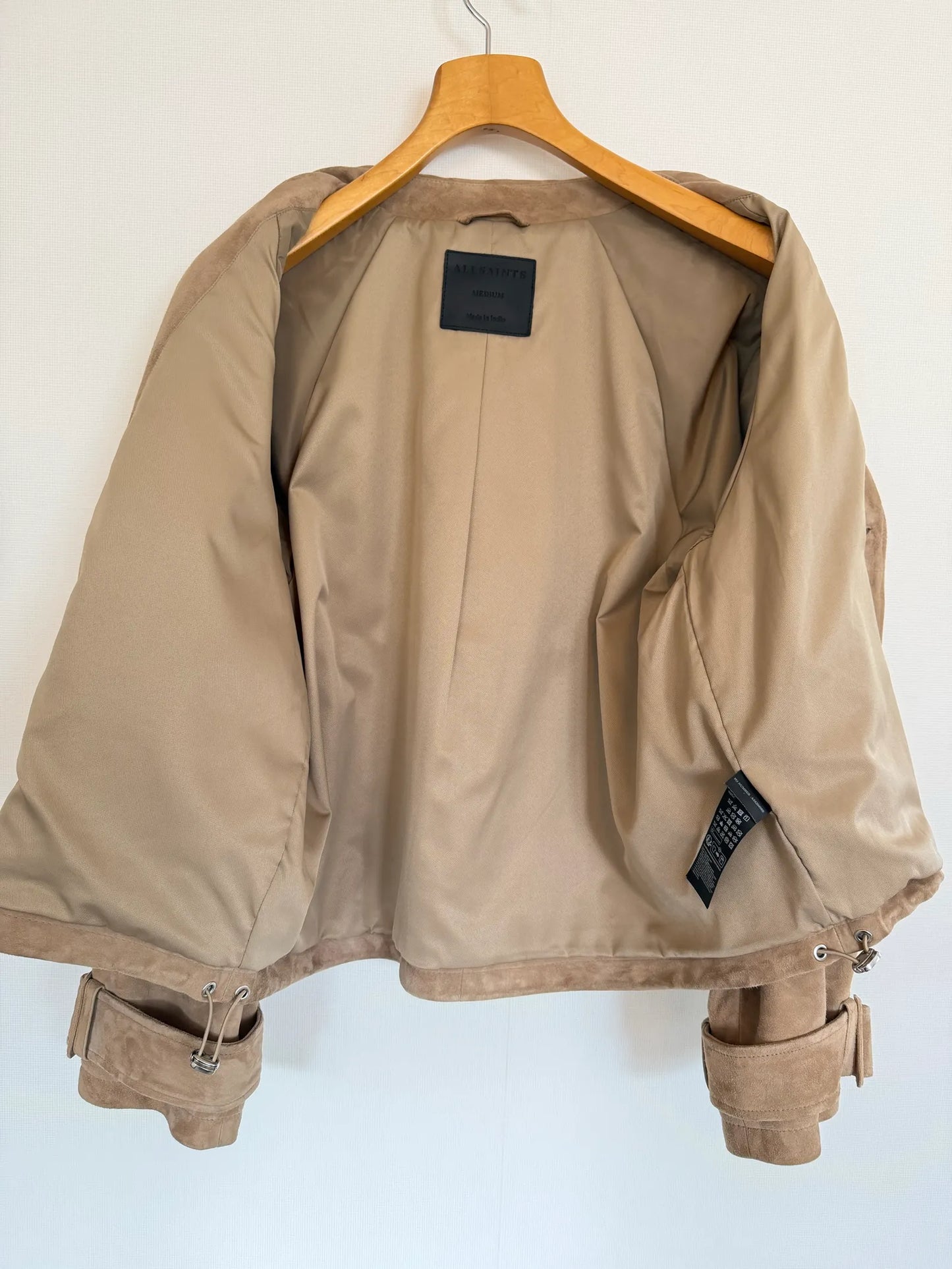 All Saints Reya Cropped Greige Brown Leather jacket