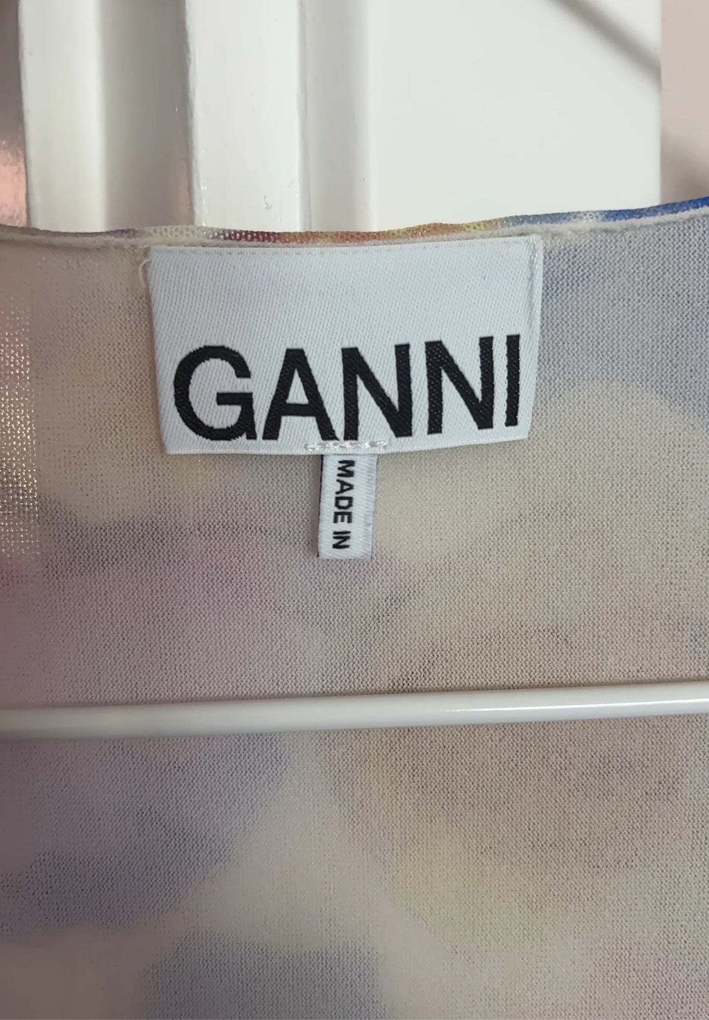 Ganni Printed Mesh Ruched Midi Dress