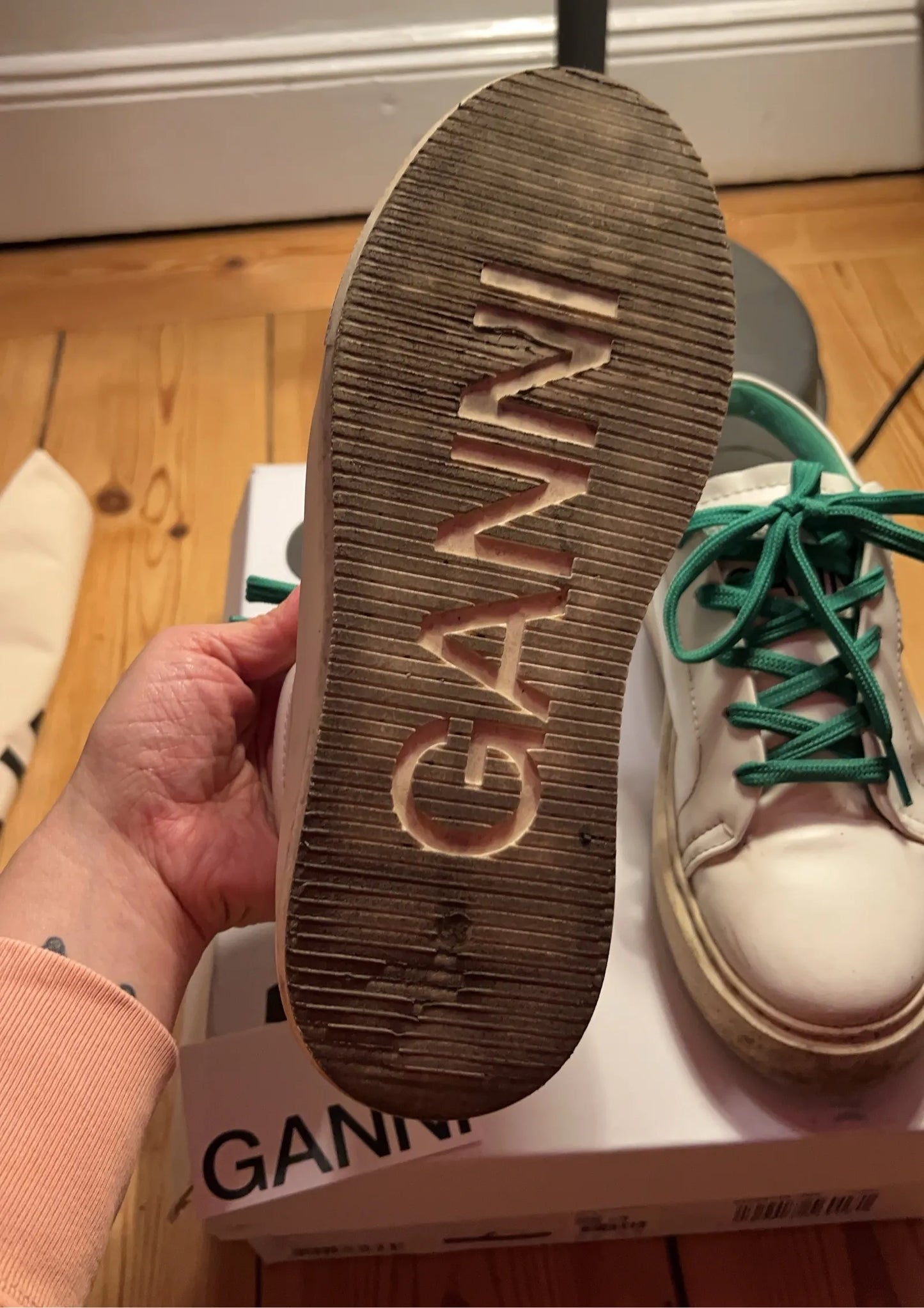 Ganni Kelly Green-skinnsneakers