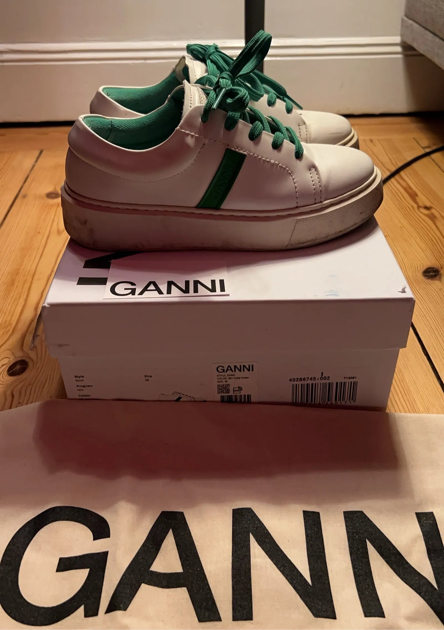 Ganni Kelly Green-skinnsneakers