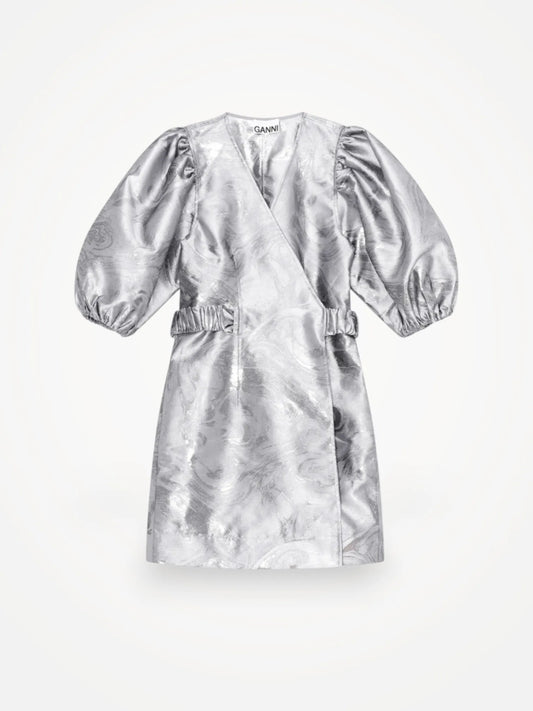 Ganni Wrap Shiny Jaquard, Sharkskin-klänning