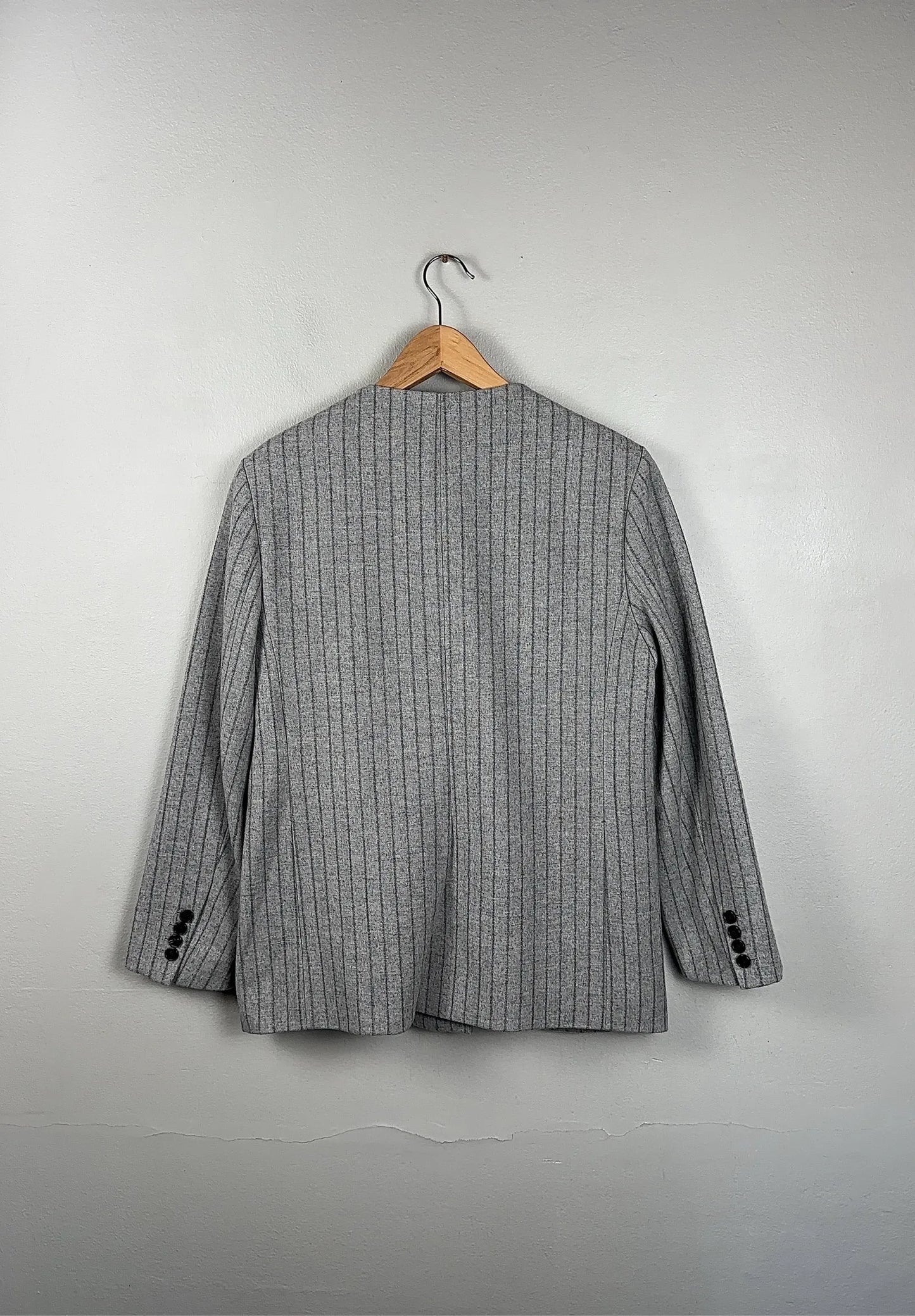 Marcéla Gal Wool Collarless Grey Pinstripe-ullkavaj