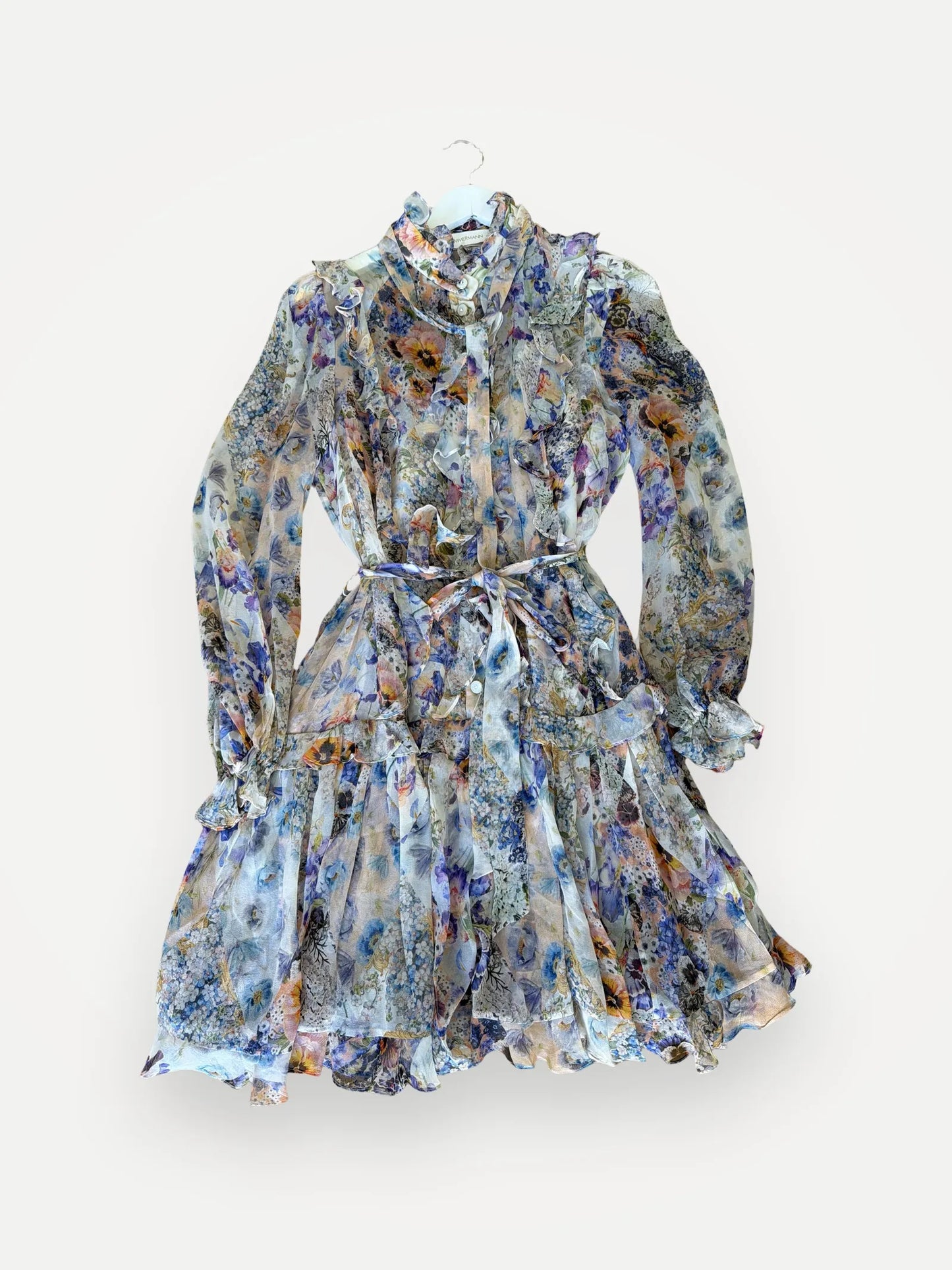 Zimmermann Natura Ruffled Floral-print Crepon Midi Blue Garden Dress