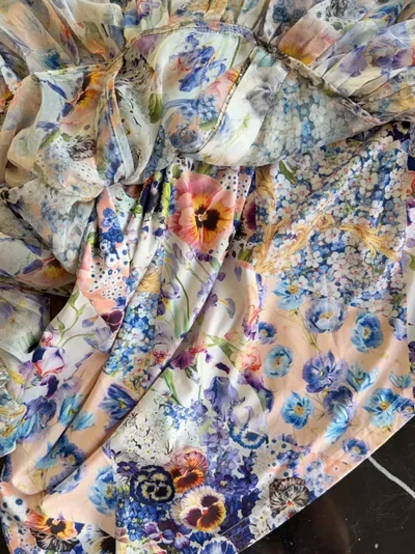 Zimmermann Natura Ruffled Floral-print Crepon Midi Blue Garden Dress
