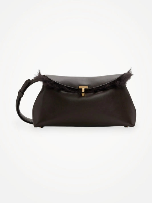 Toteme T-lock Shearling Col Bark-skinnhandväska