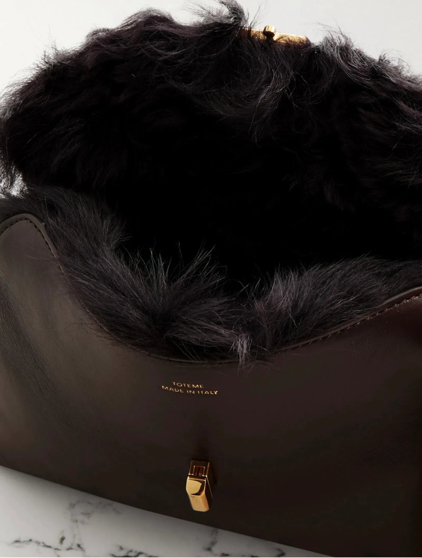 Toteme T-lock Shearling Col Bark Handbag
