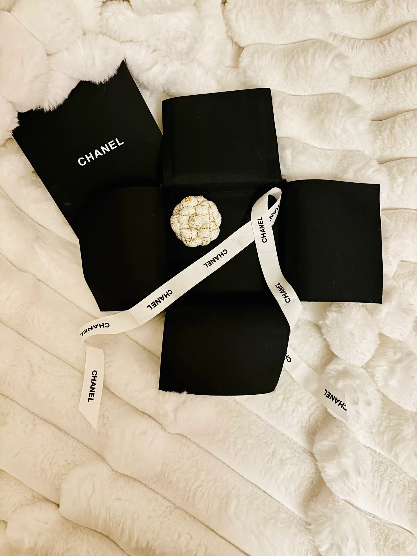 Chanel Tweed Camellia Cc Brooches Brooch