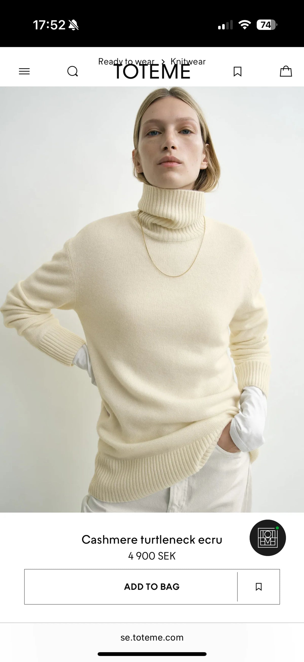 Toteme High Turtleneck-kashmirpolotröja NWOT