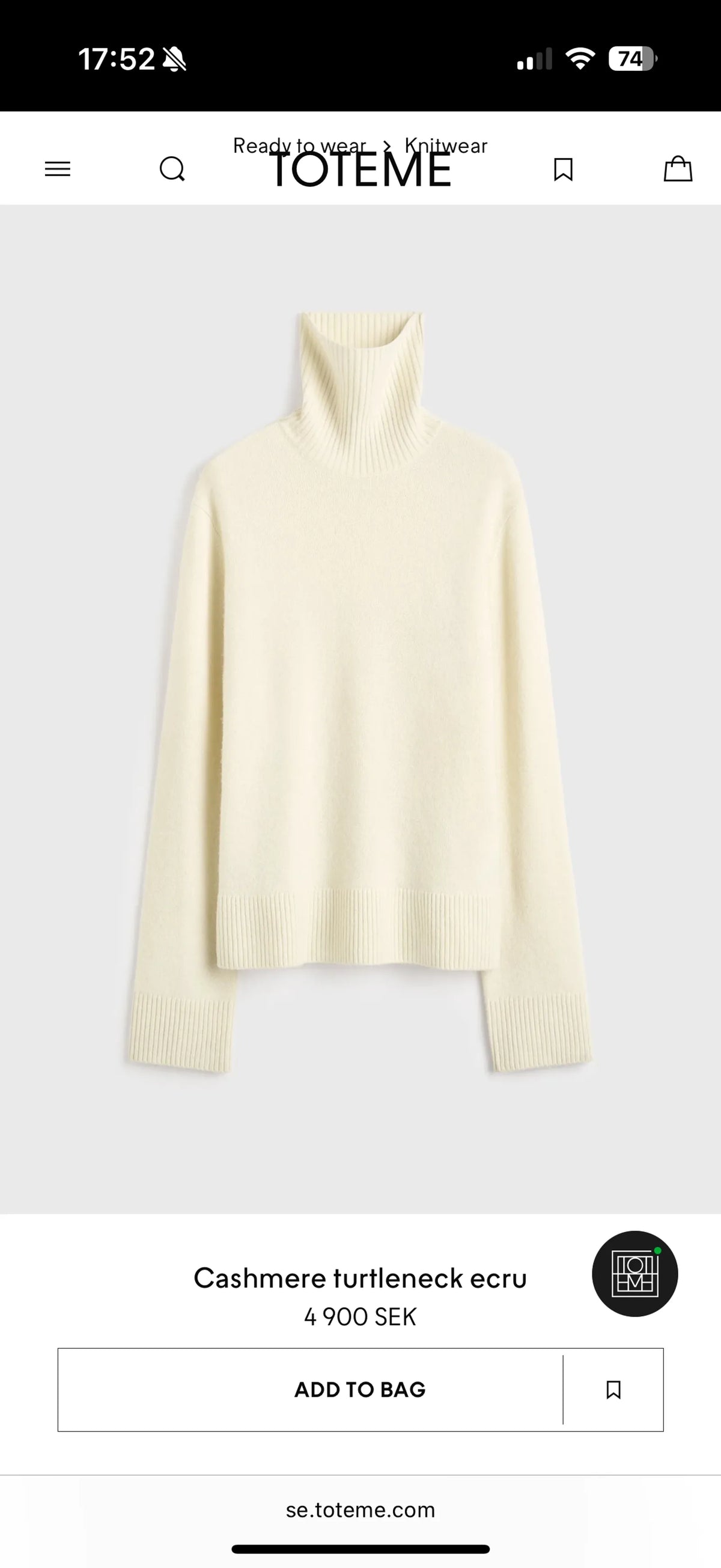 Toteme High Turtleneck-kashmirpolotröja NWOT