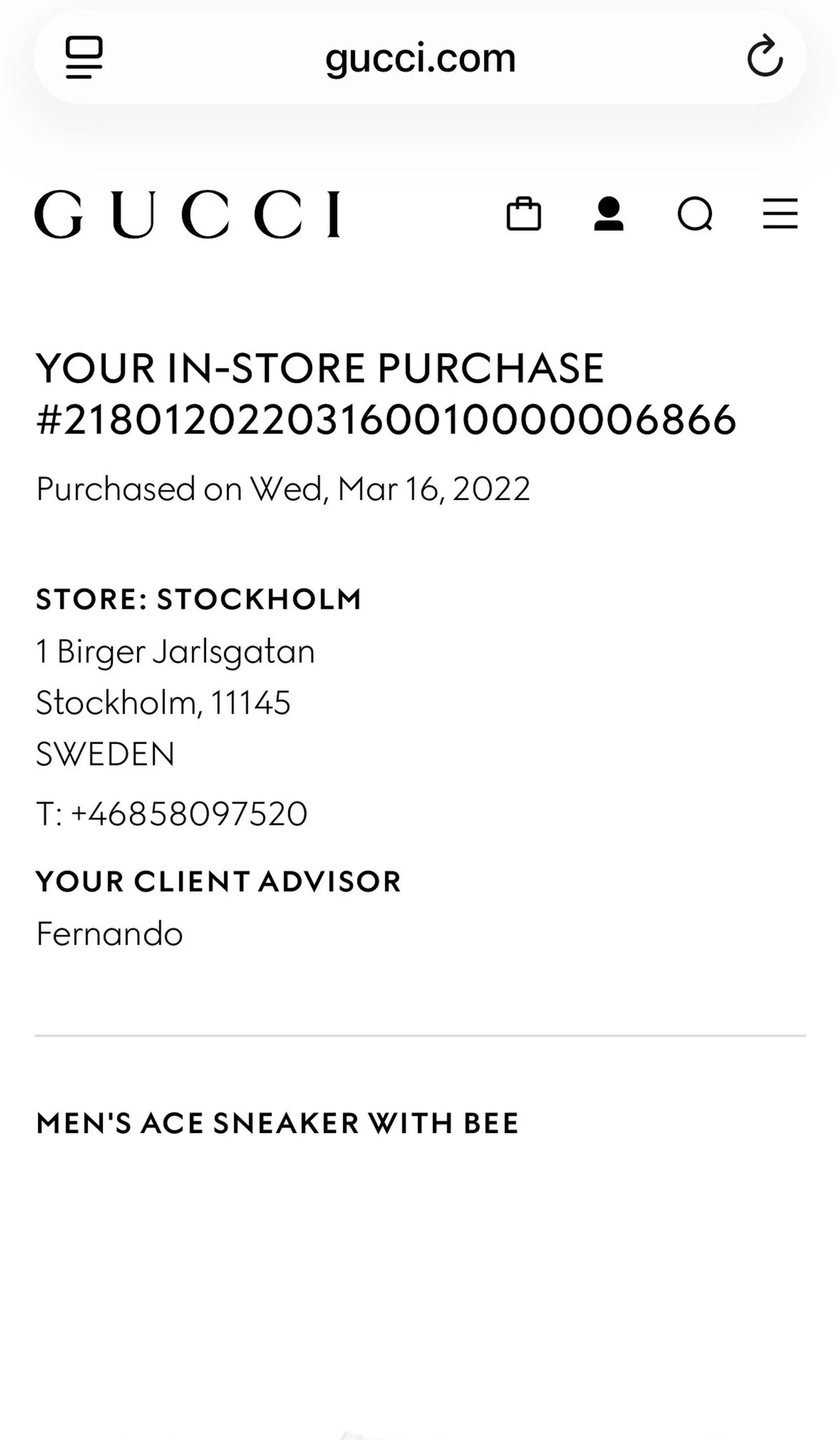 Gucci Ace With Bee-skinnsneakers